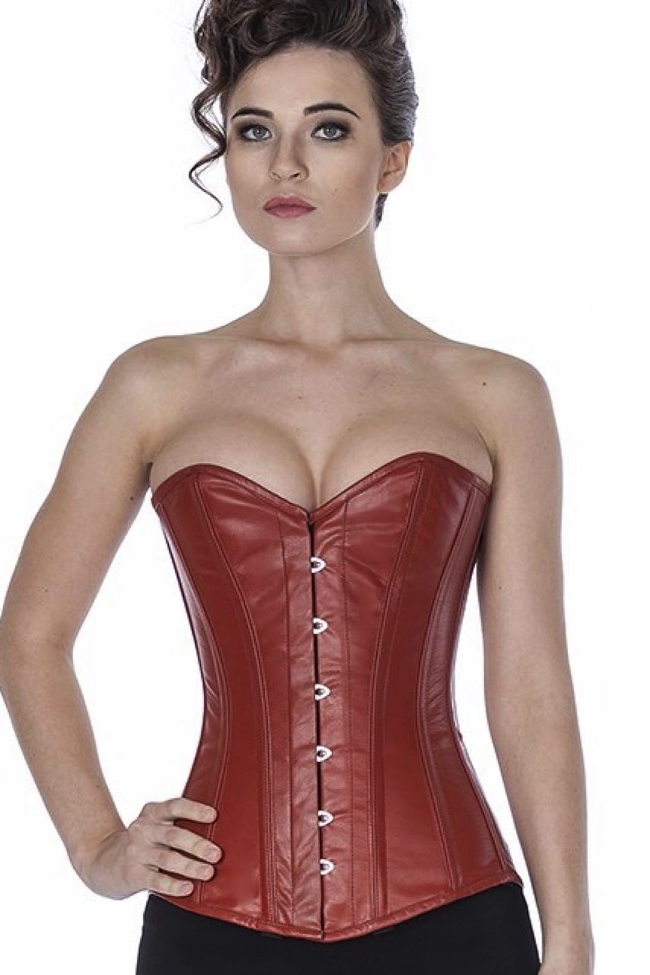 Korsett Braun Hellbraun Leder Vollbrust ly27