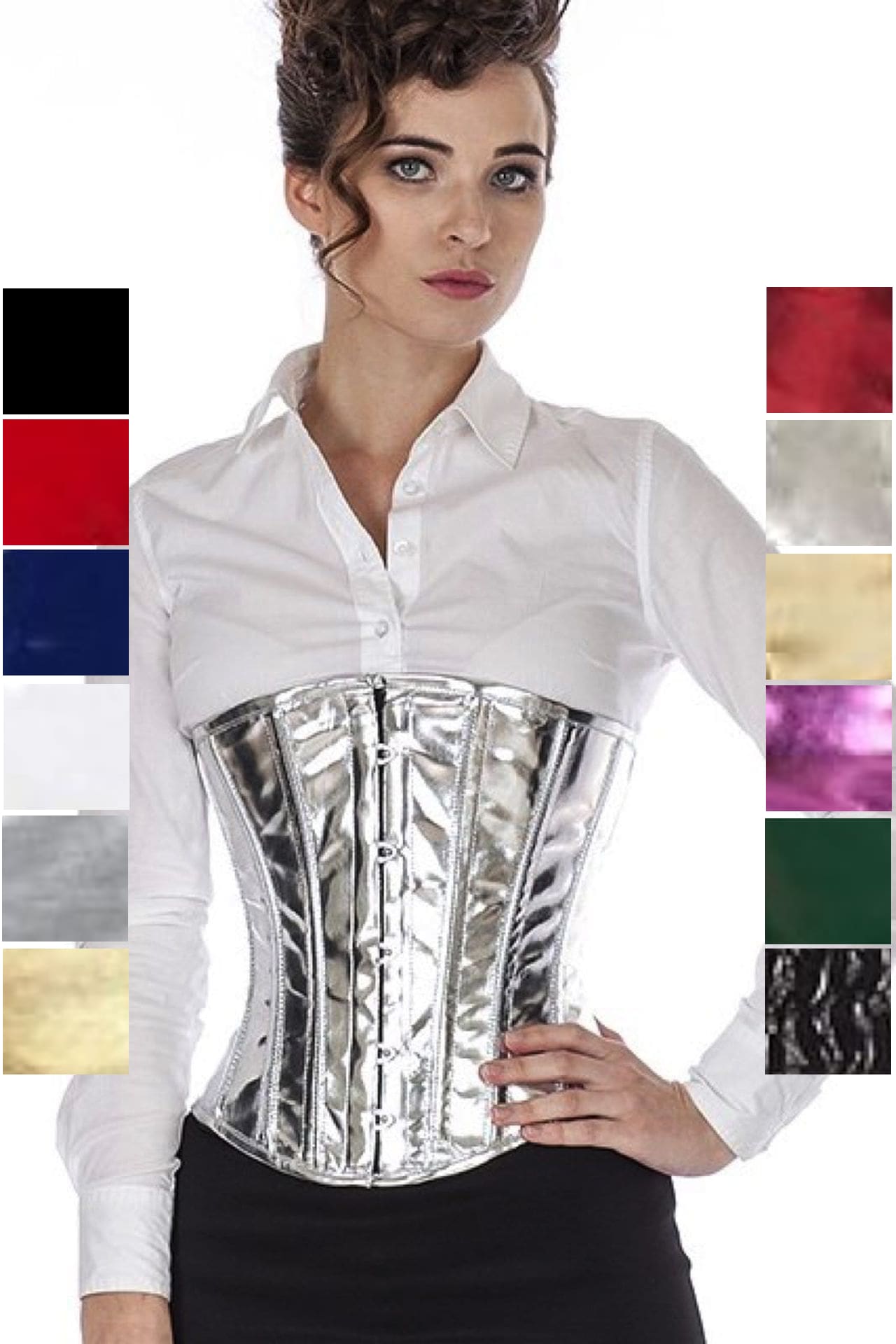 Korsett Unterbrust Silber Glitter Lack puG4 Korsett Unterbrust Silber Glitter Lack puG4
