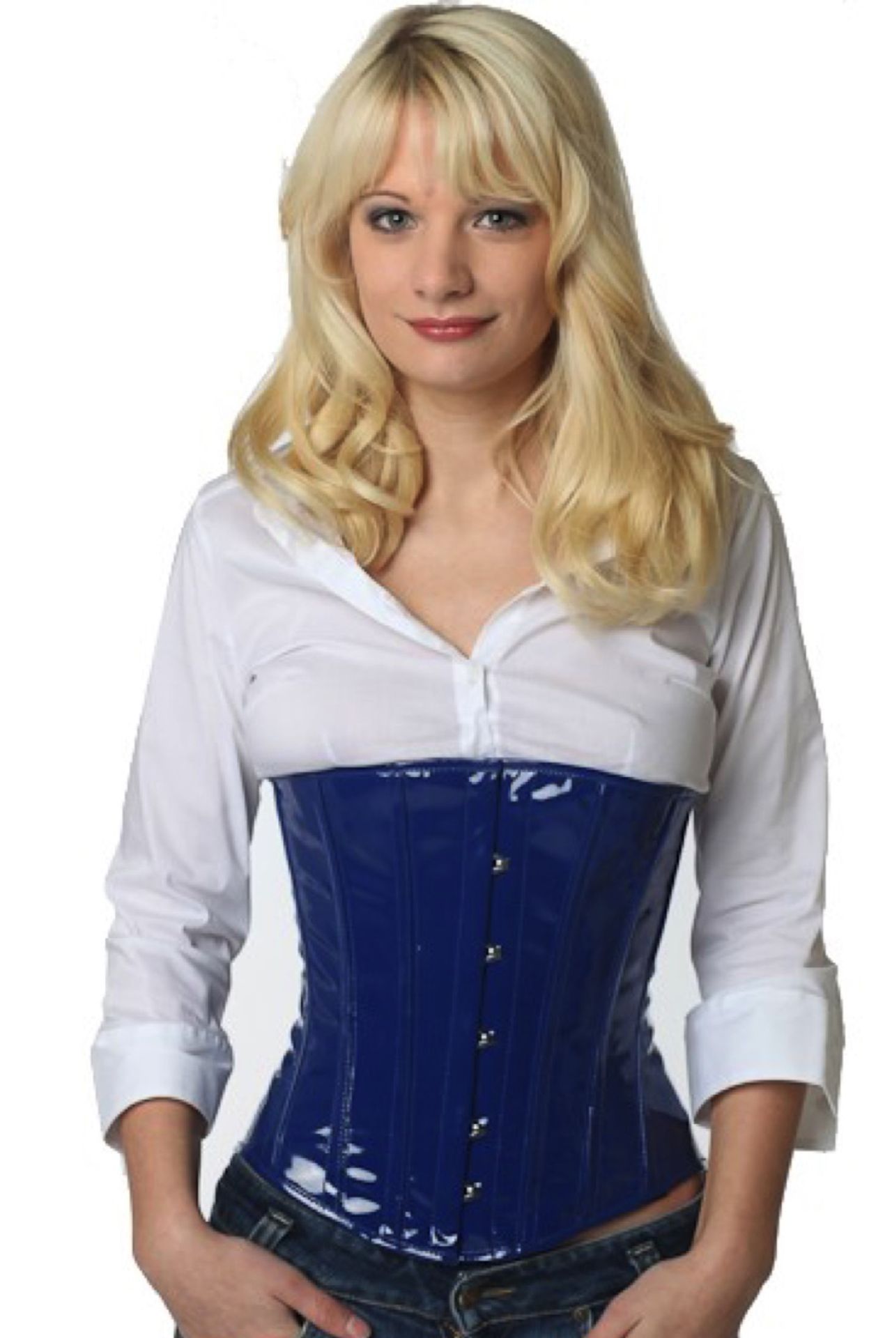 Korsett Unterbrust Lack Blau pu73
