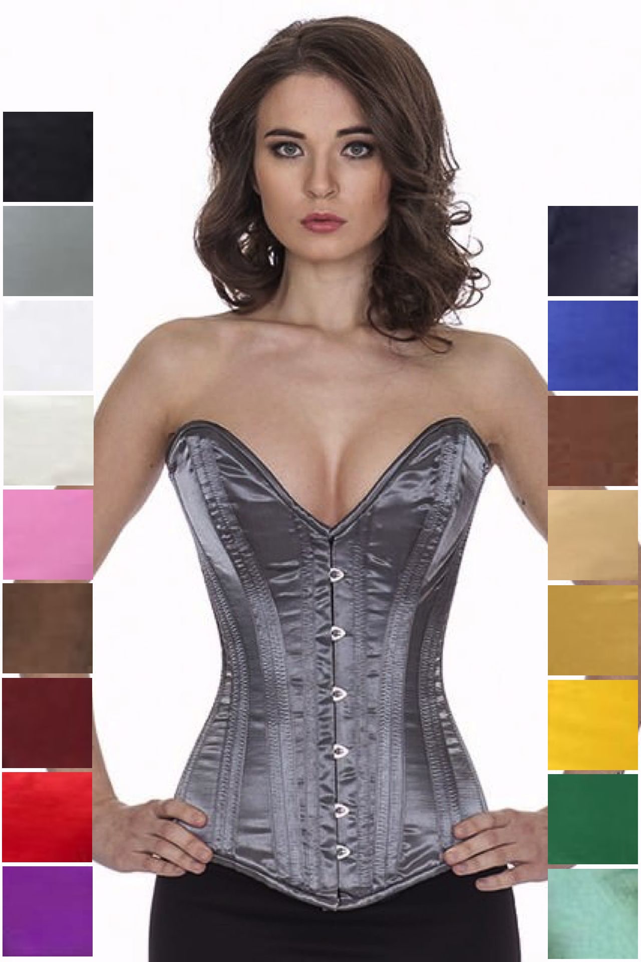Korsett Vollbrust tiefer Ausschnitt Grau Satin sl01 Korsett Vollbrust tiefer Ausschnitt Grau Satin sl01