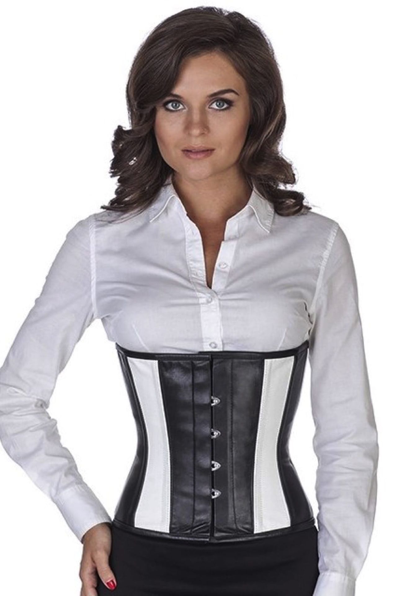 Korsett Schwarz Weiß Leder Taillen lw35 Korsett Schwarz Weiß Leder Taillen lw35