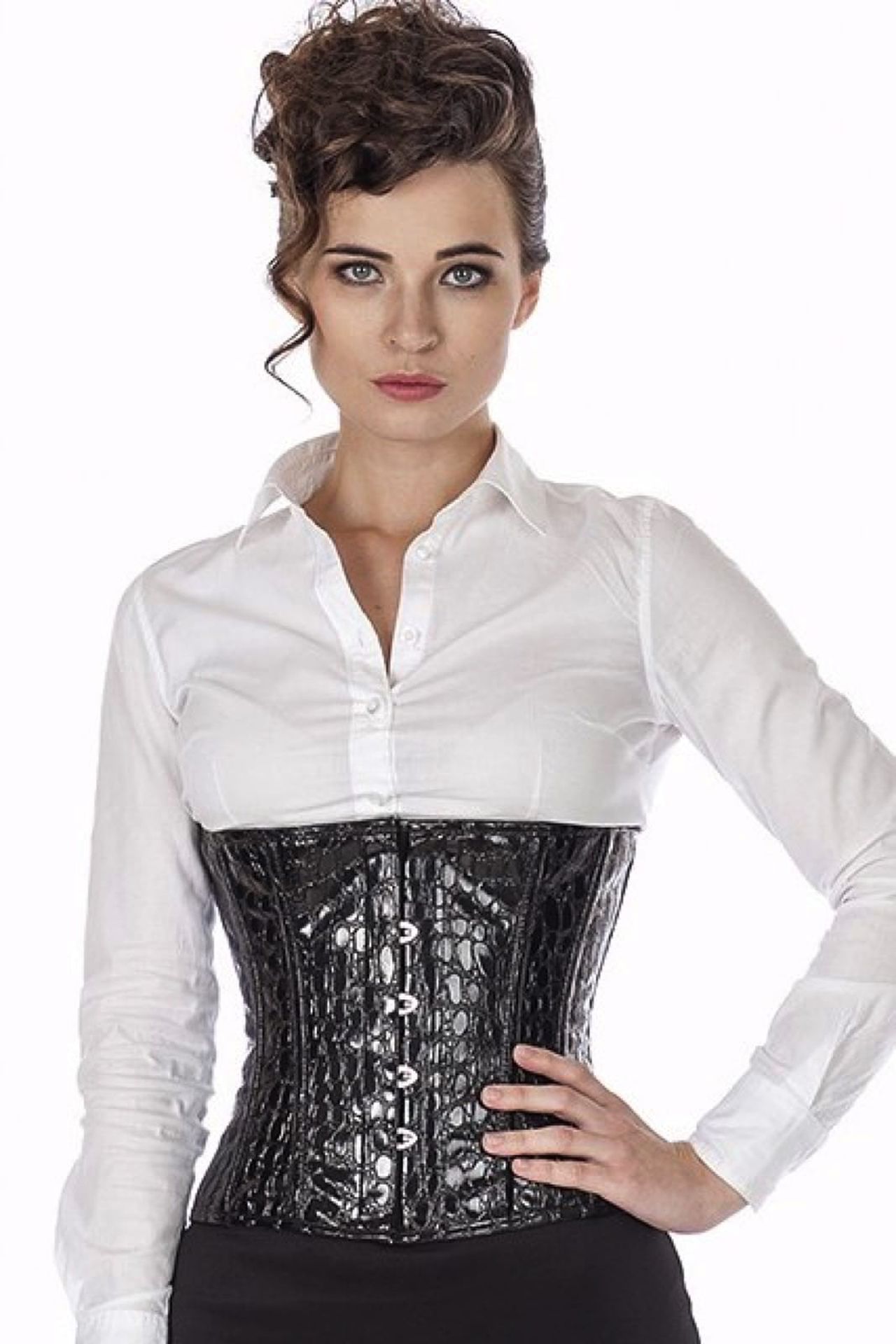 Korsett Taillen Lack Schwarz Croco pwK0