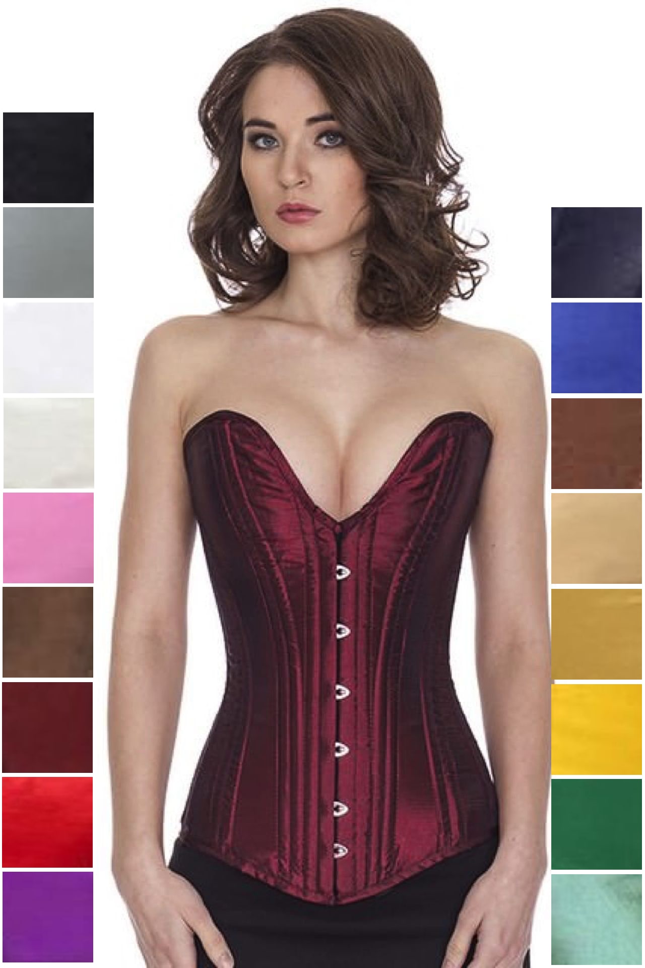 Korsett Vollbrust tiefer Ausschnitt Satin Rot Weinrot sl05 Korsett Vollbrust tiefer Ausschnitt Satin Rot Weinrot sl05