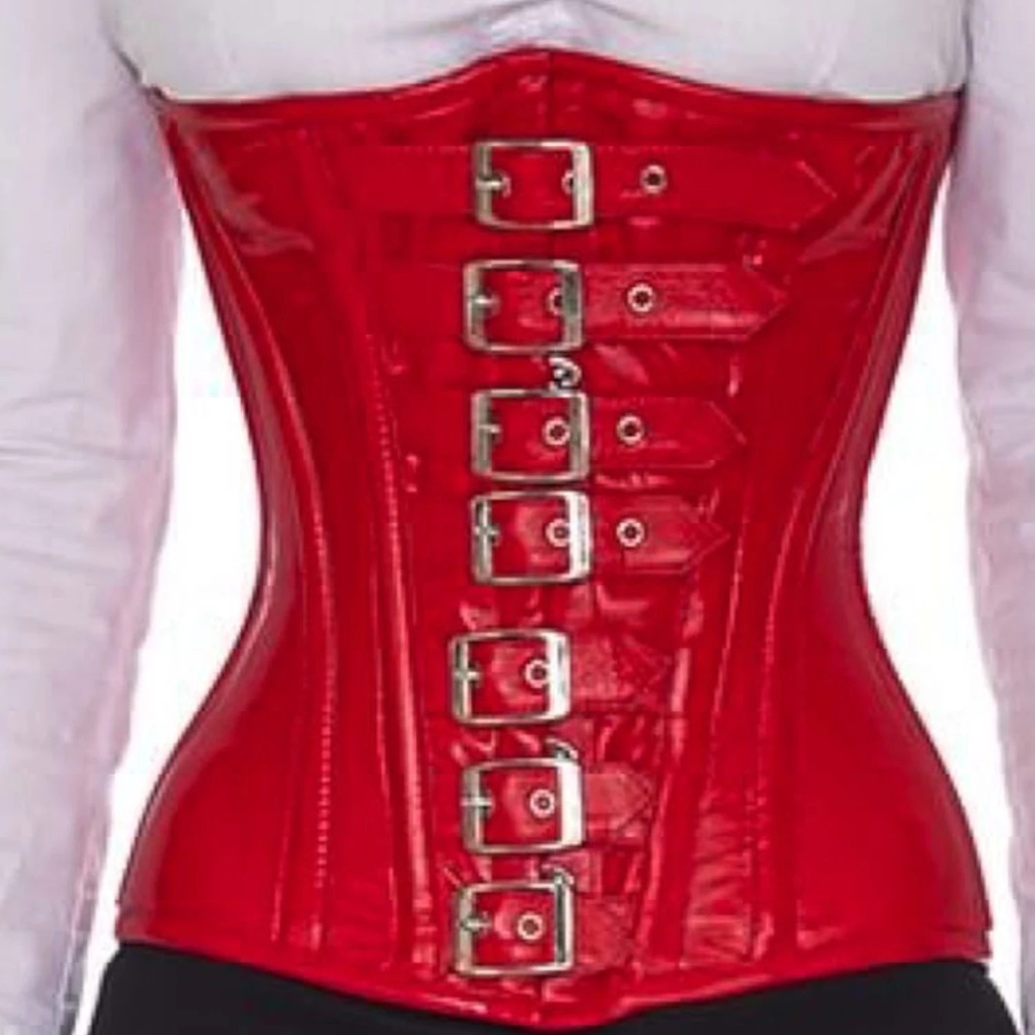 Korsett Unterbrust mit Schnallen Leder Rot lc23 Rotes Unterbrustkorsett aus echtem Leder mit 7 Schnallen an der Front