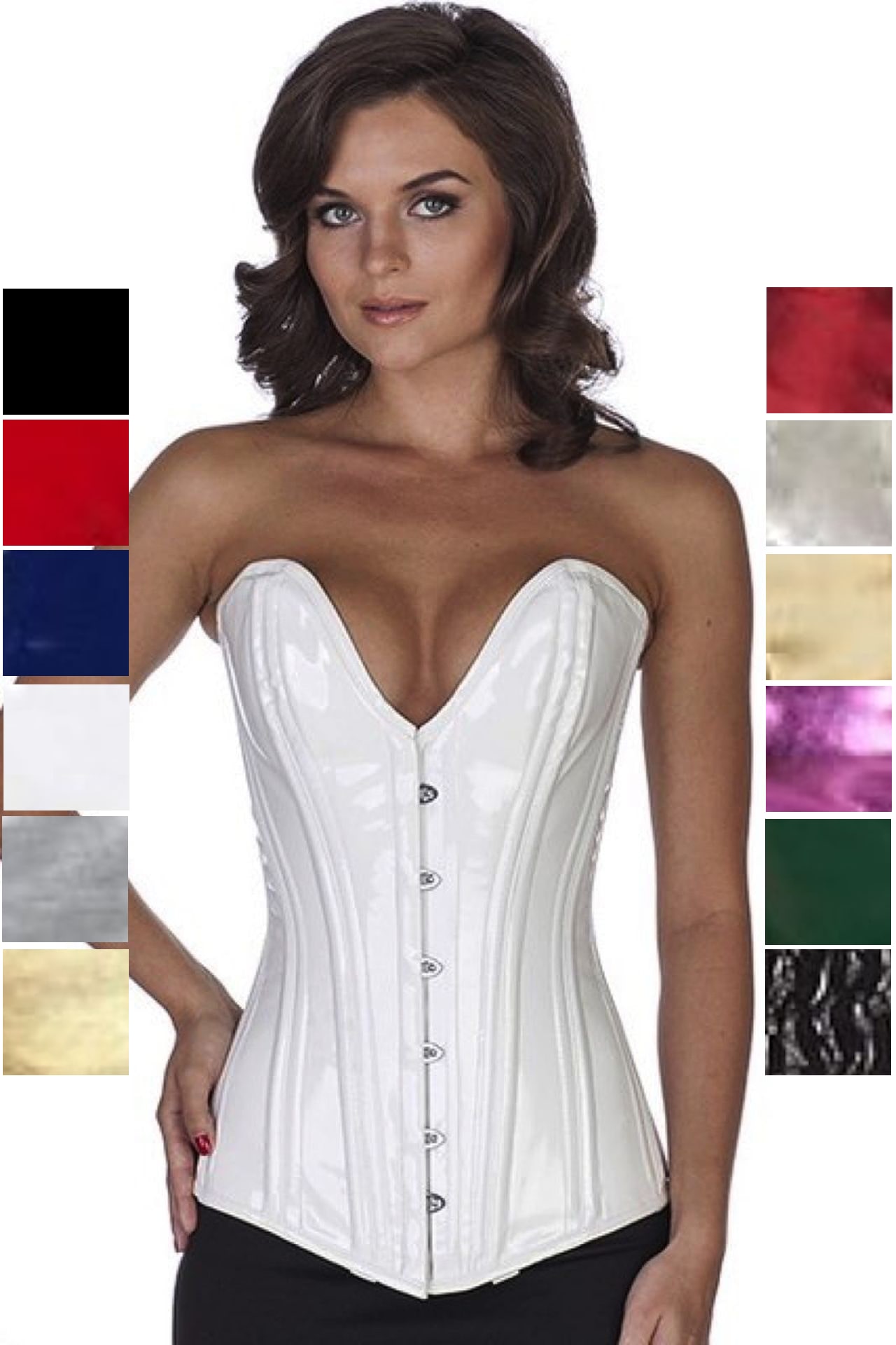 Korsett Lack Weiß Vollbrust Plunge Korsett Lack Weiß Vollbrust Plunge