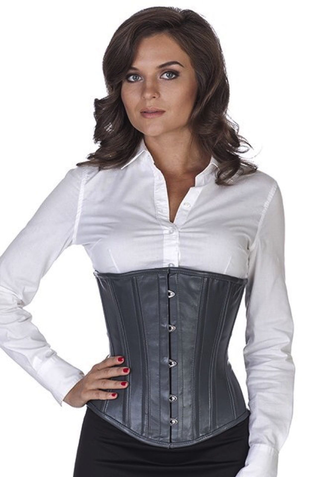 Korsett grau Leder Unterbrustkorsett Korsett grau Leder Unterbrustkorsett