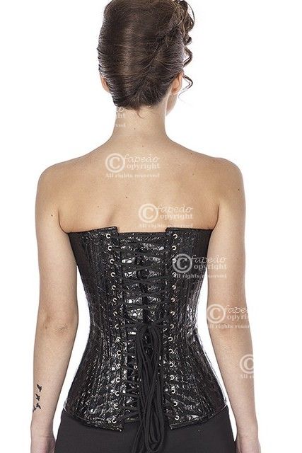 Korsett Lack Schwarz Croco Vollbrust pyK0