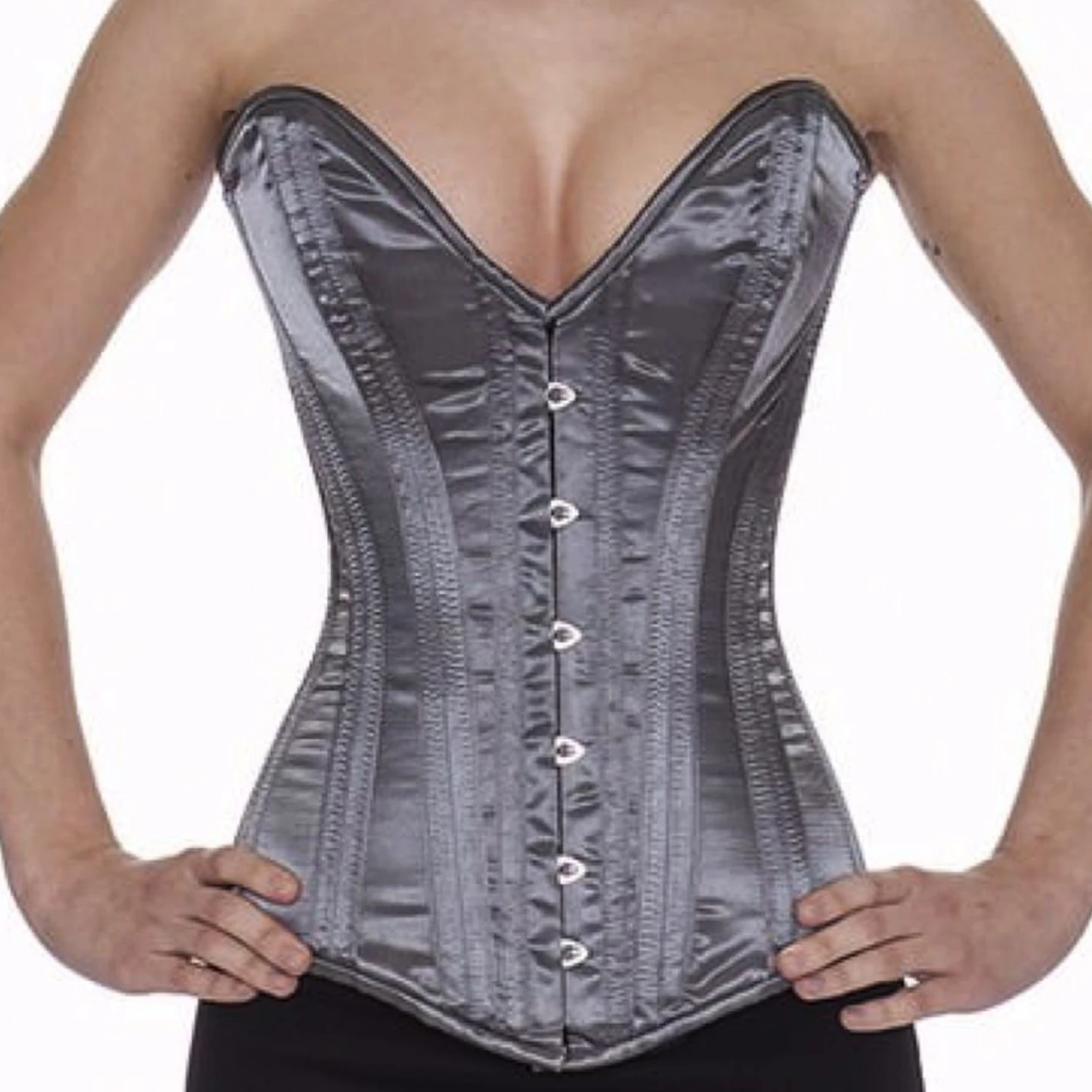 Korsett Vollbrust tiefer Ausschnitt Grau Satin sl01