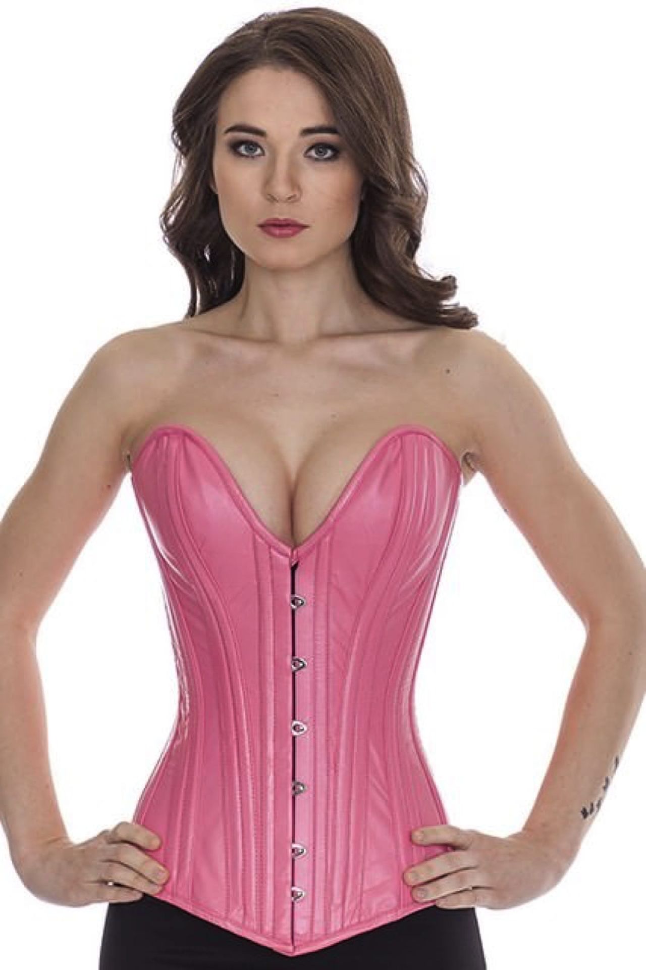 Korsett Rosa Vollbrust tiefer Ausschnitt Leder ll22