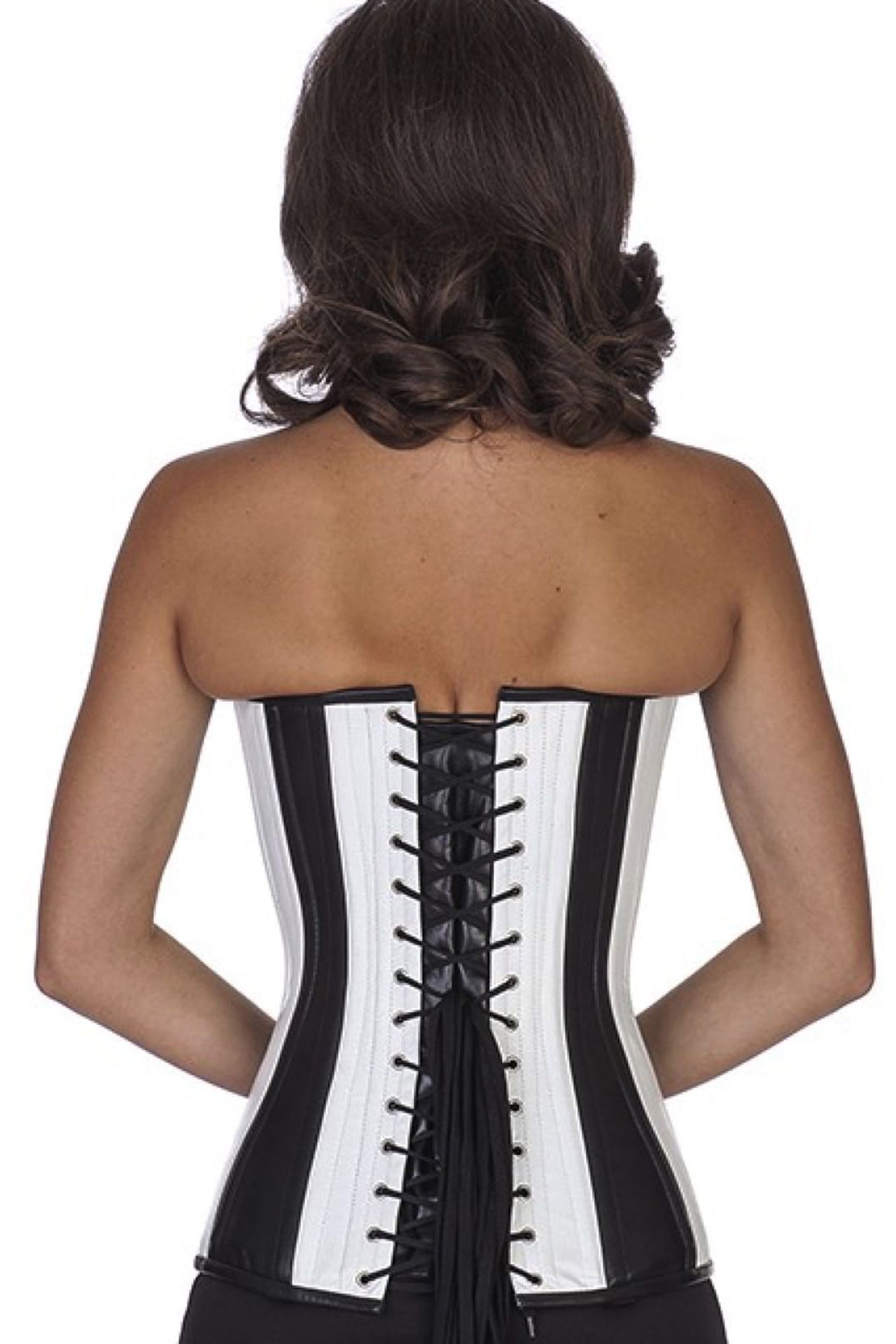 Korsett schwarz weiß Leder Vollbrust plunge Korsett schwarz weiß Leder Vollbrust plunge