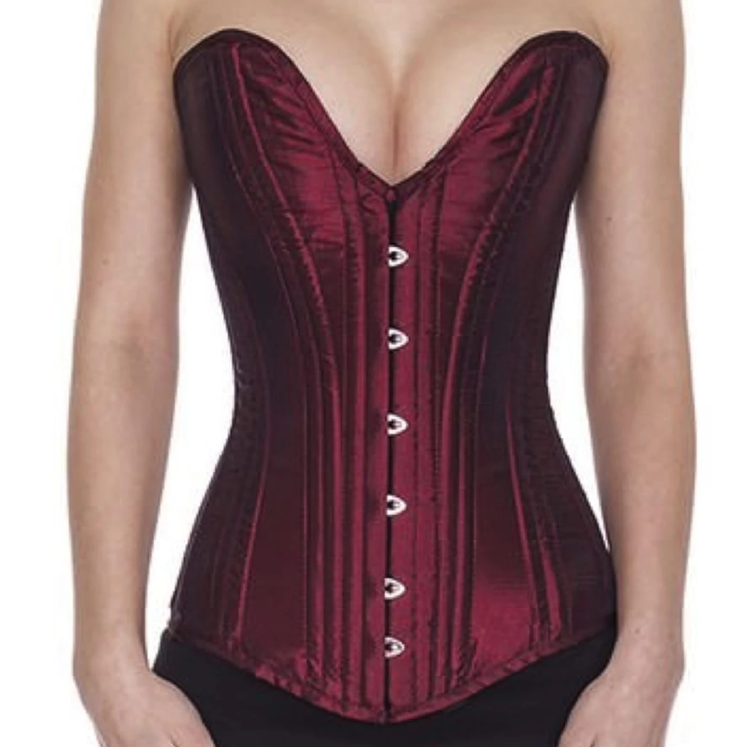 Korsett Vollbrust tiefer Ausschnitt Satin Rot Weinrot sl05