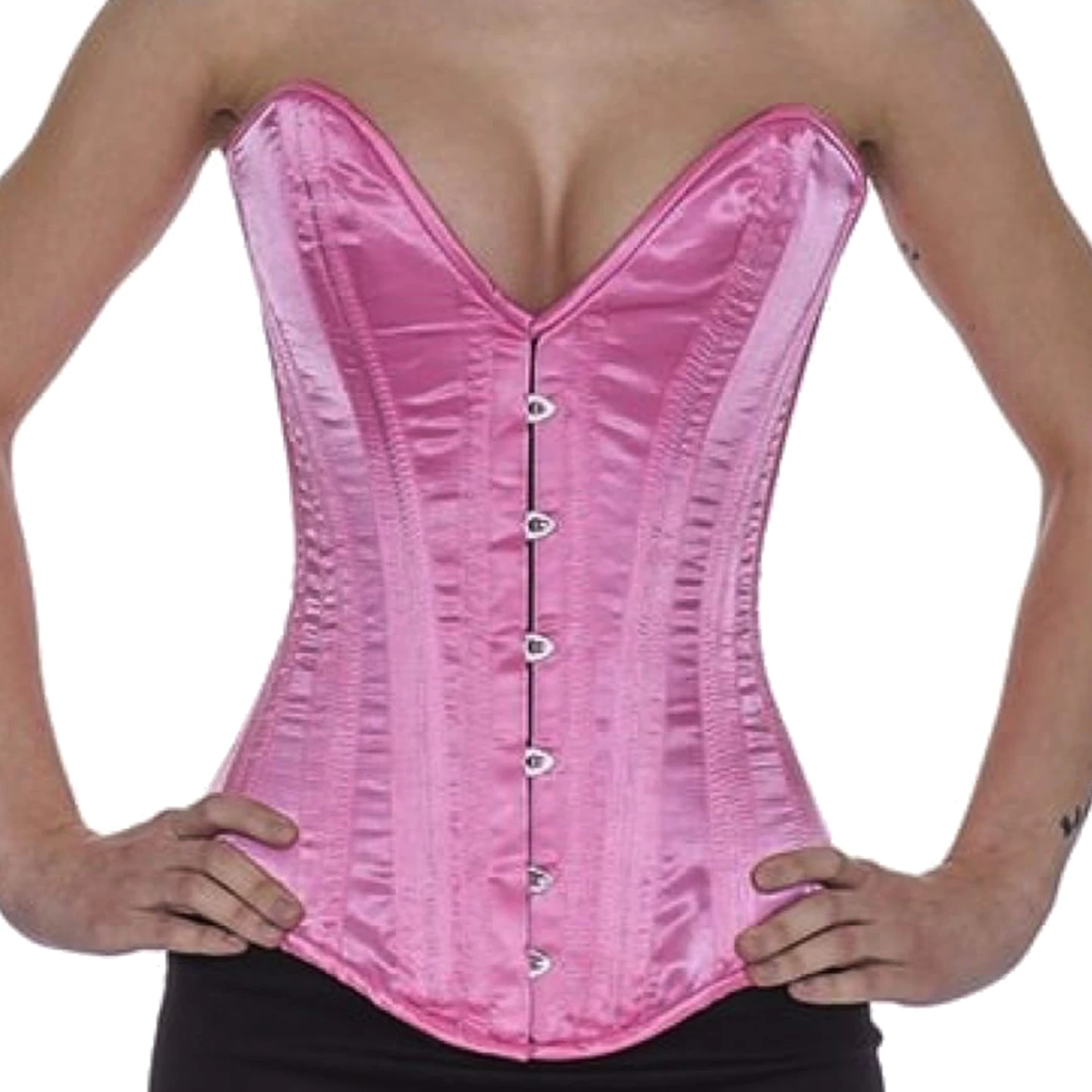 Korsett Vollbrust tiefer Ausschnitt Satin Rosa sl03
