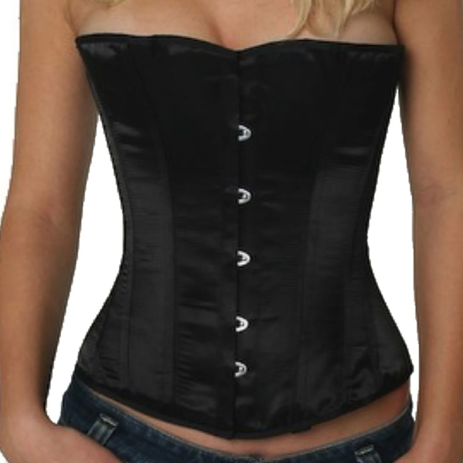 Korsett Schwarz Satin Halbbrust sh00 Echtes Halbbrustkorsett aus edlem Satinstoff in schwarz zur Taillenreduktion