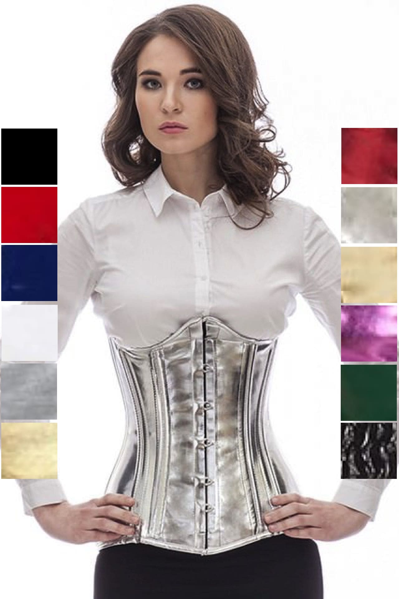 Korsett Unterbrust geschwungen Lack Silber Glitter pnG4