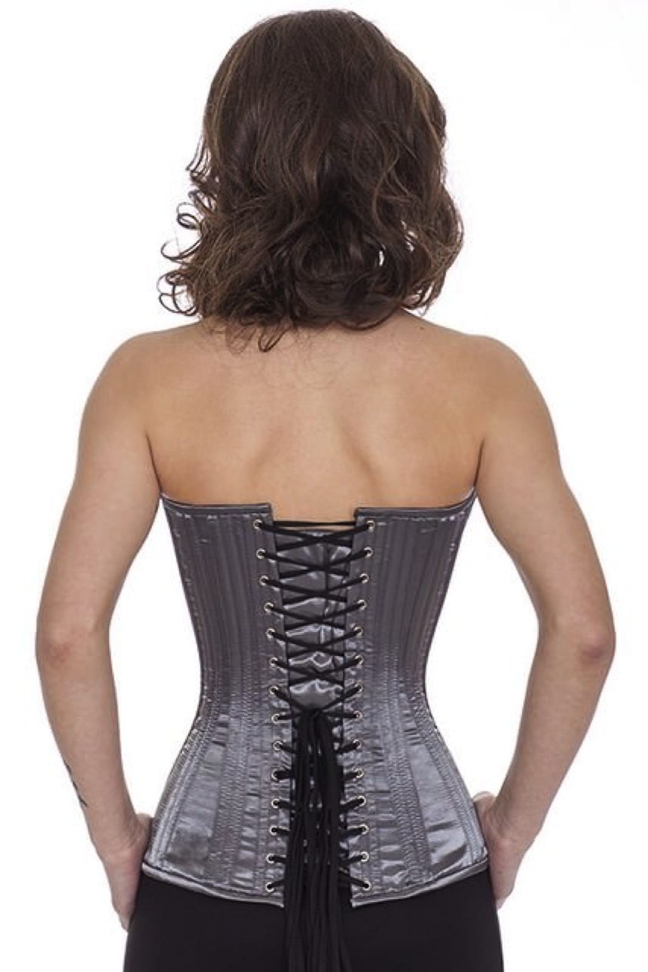 Korsett grau Satin Vollbrust tiefer Ausschnitt Korsett grau Satin Vollbrust tiefer Ausschnitt