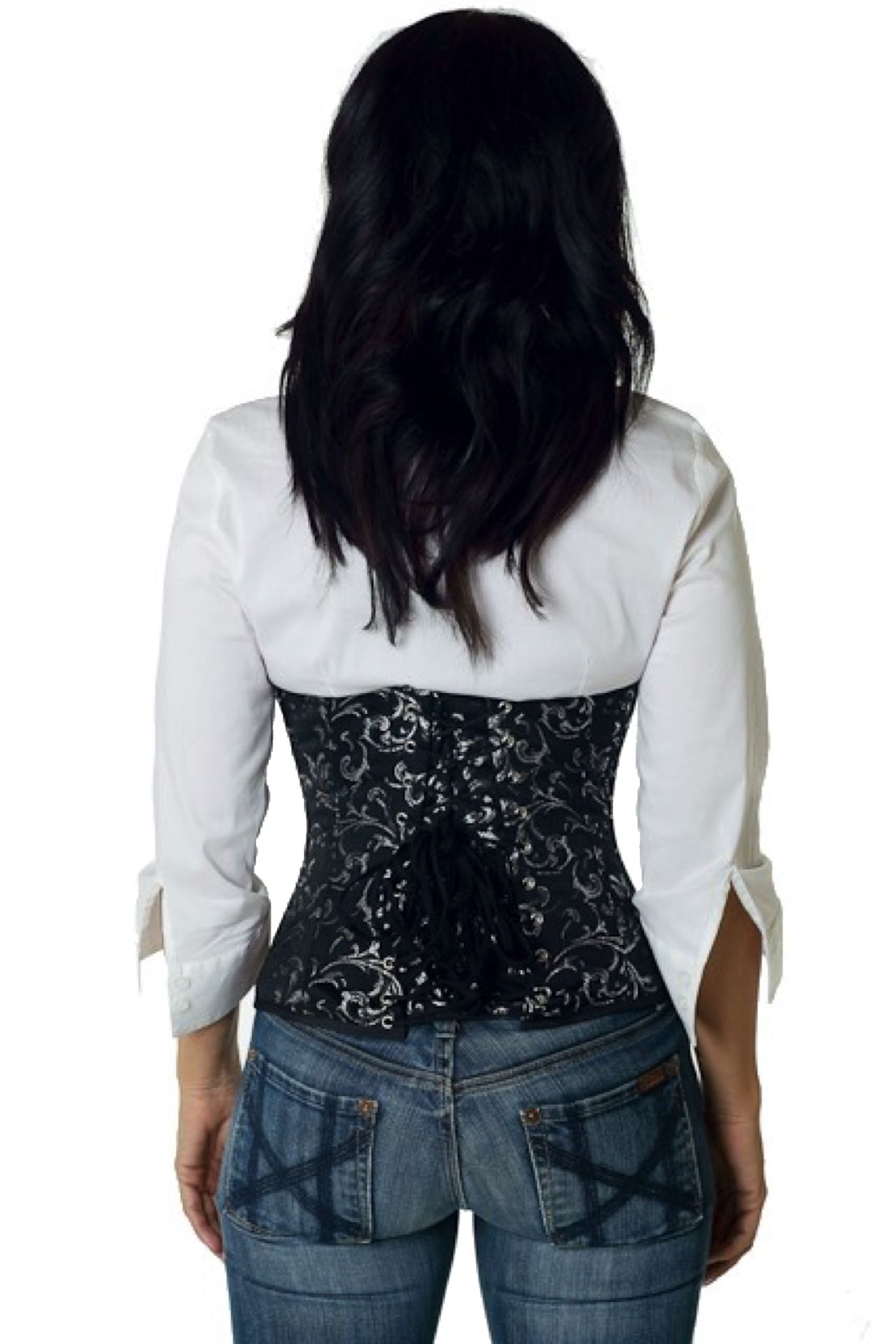 Korsett Taillen Brokat Silber rw85