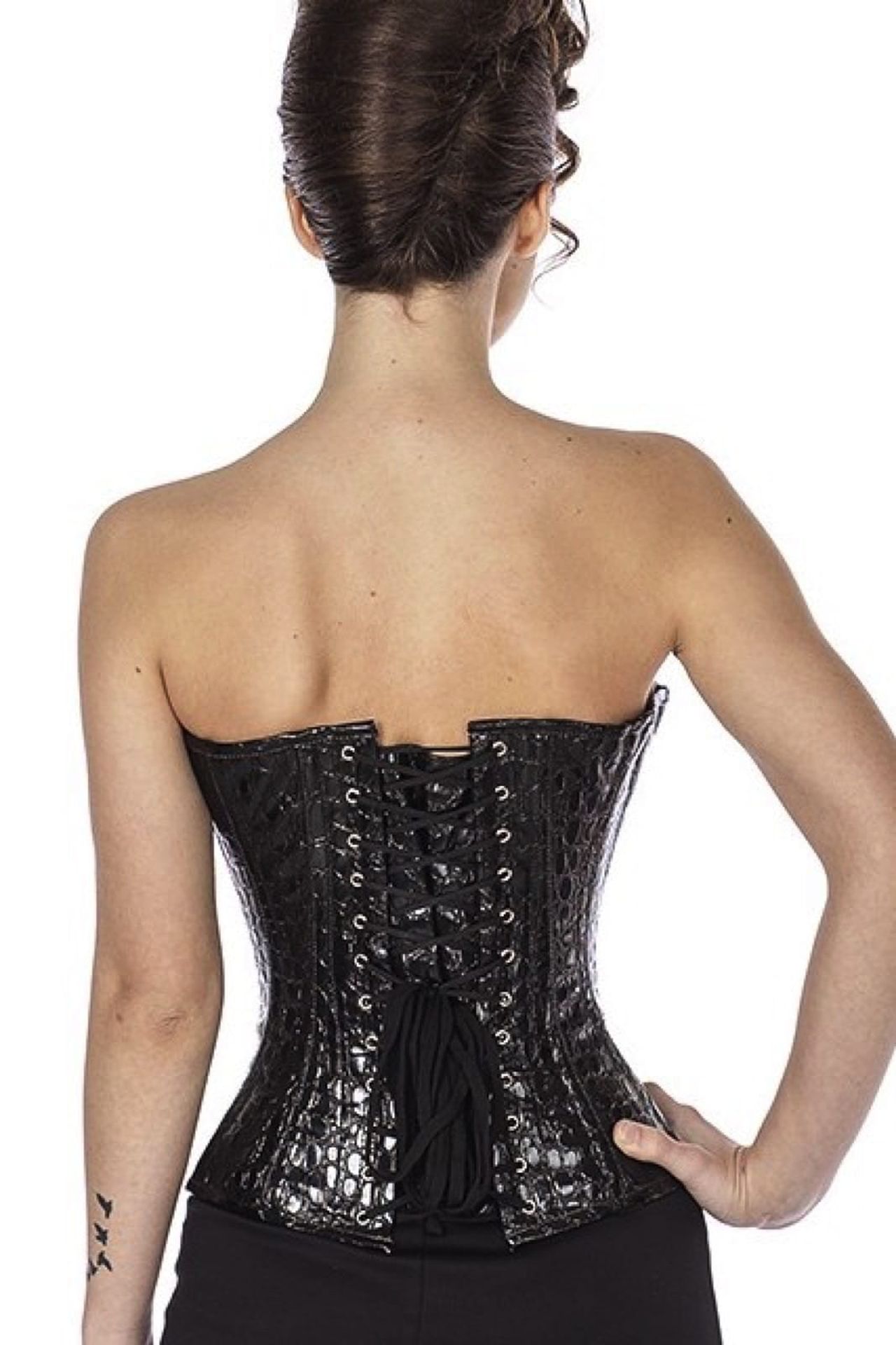 Korsett Schwarz Croco Lack Halbbrust phK0