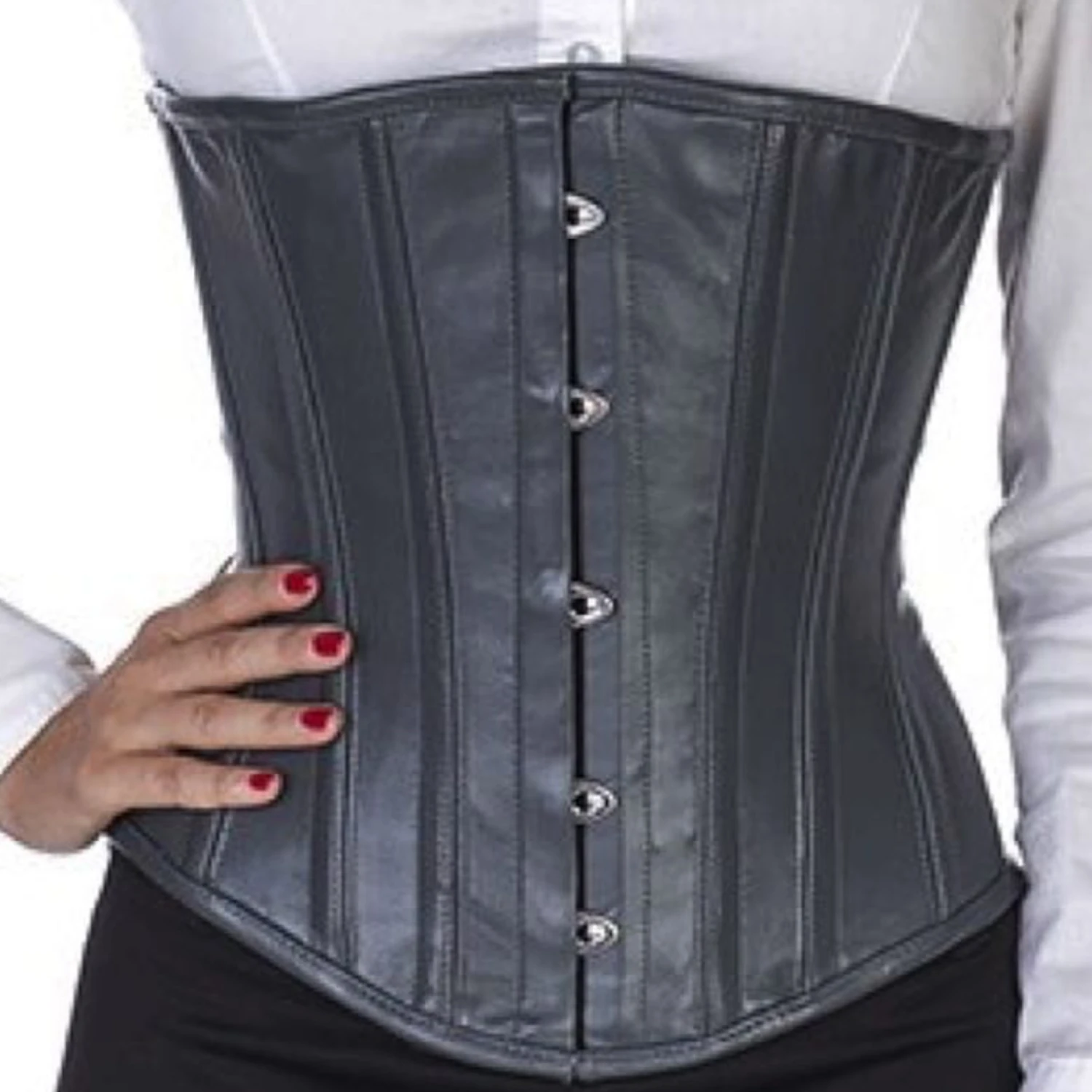 Korsett Unterbrust Grau Leder lu34