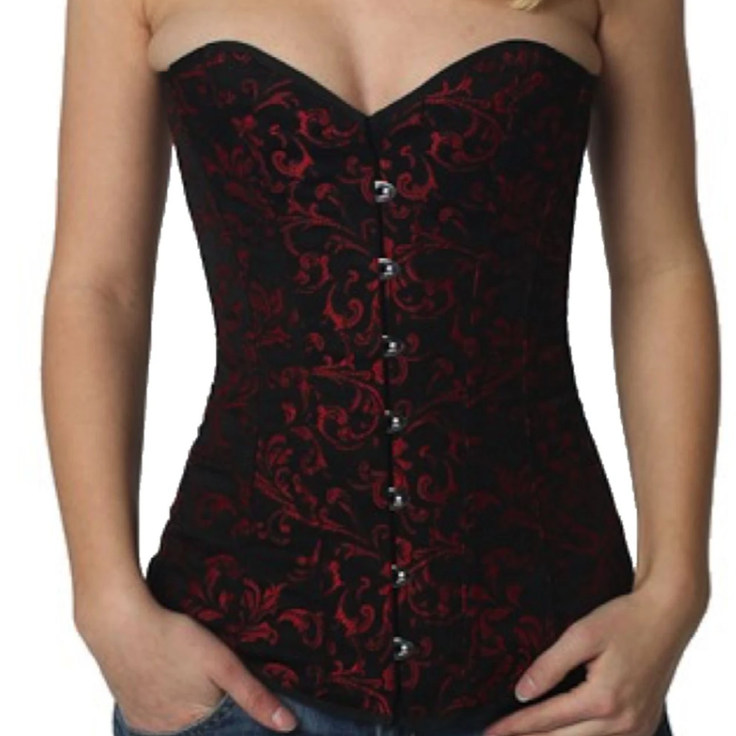 Korsett Brokat Rot Vollbrust ry81 Echtes Vollbrustkorsett aus elegantem Brokatstoff in rot zur Taillenreduktion