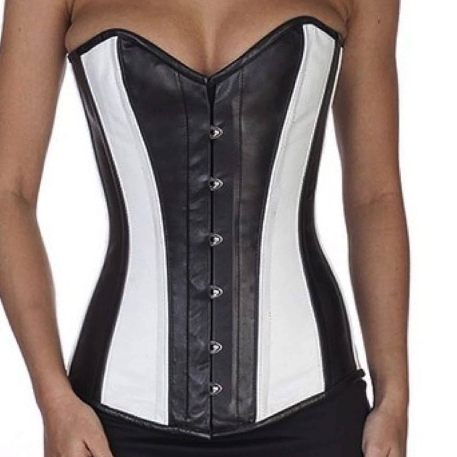 Korsett Leder Schwarz Weiß Vollbrust ly35
