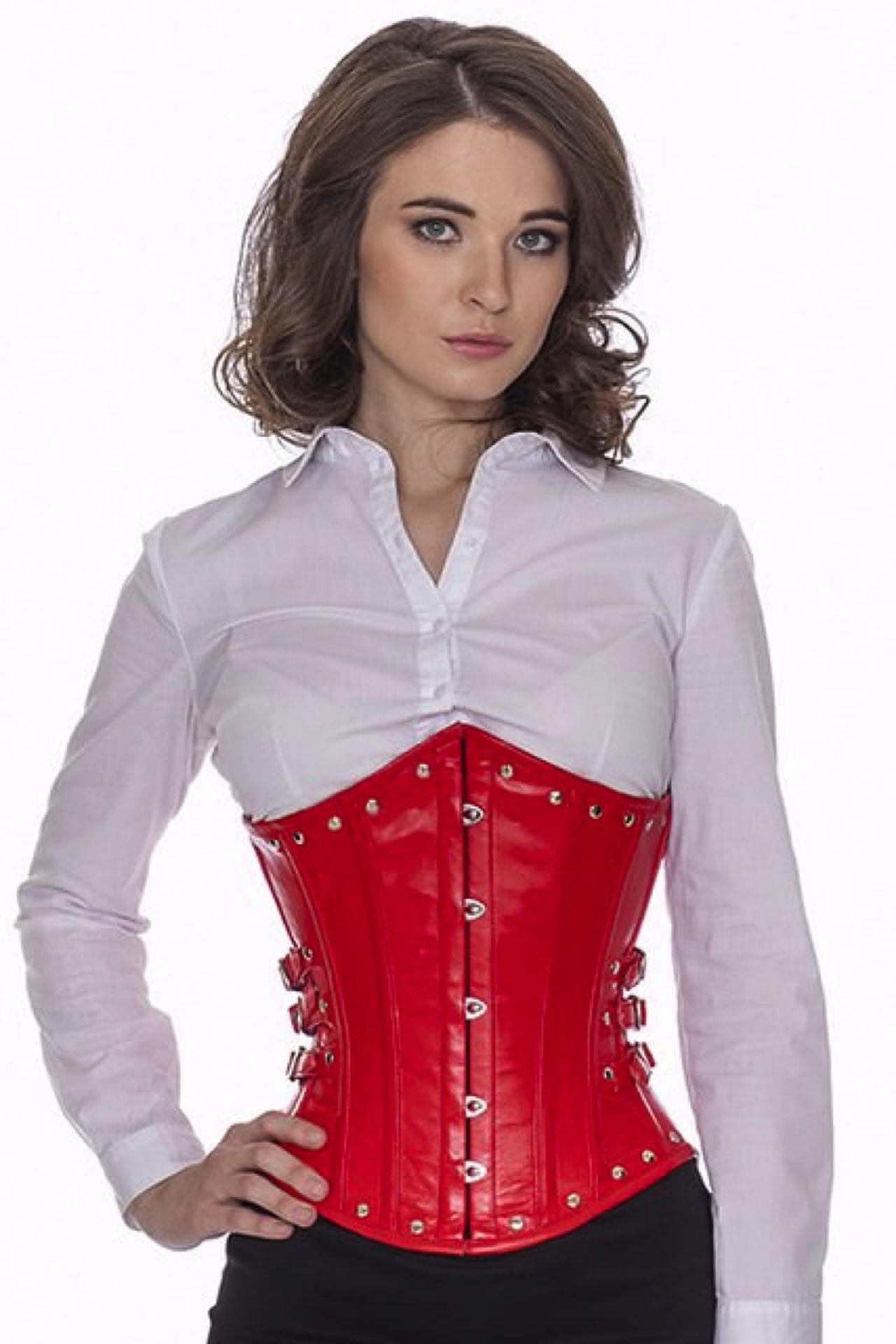 Korsett rot Leder Unterbrustkorsett Schnallen Nieten Korsett rot Leder Unterbrustkorsett Schnallen Nieten