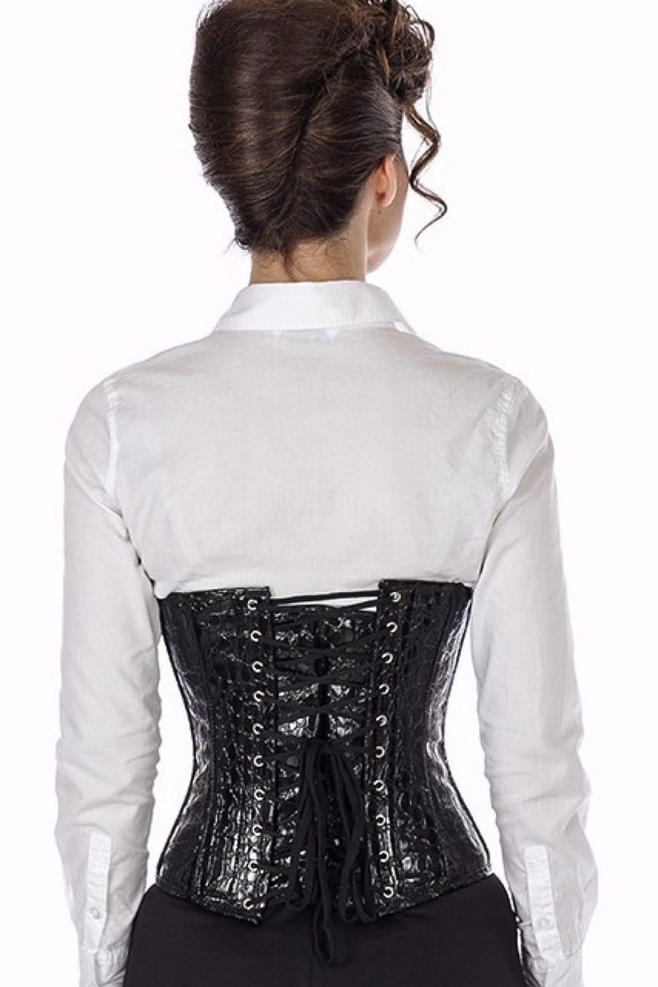 Korsett Taillen Lack Schwarz Croco pwK0