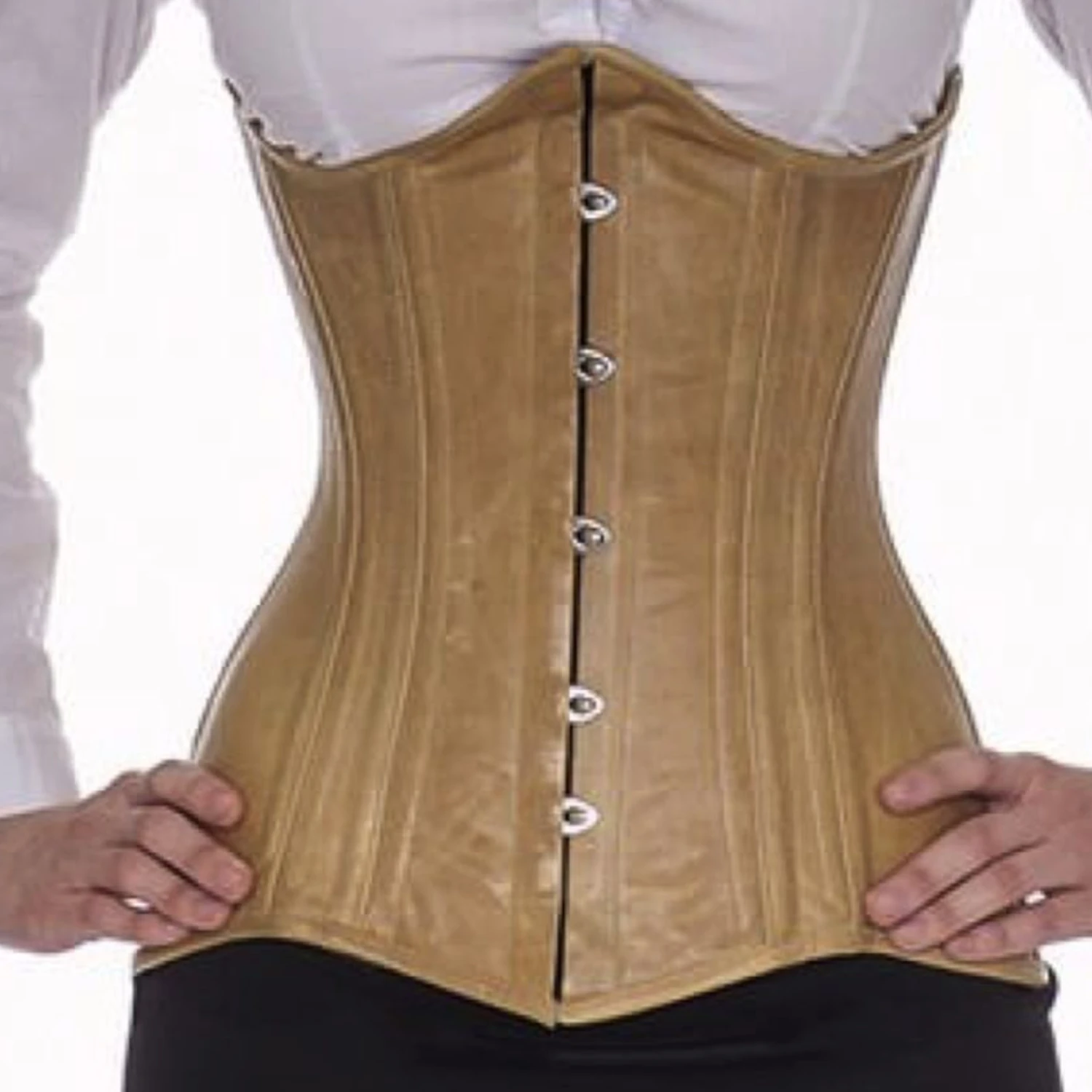 Korsett Unterbrust geschwungen Leder Beige ln38
