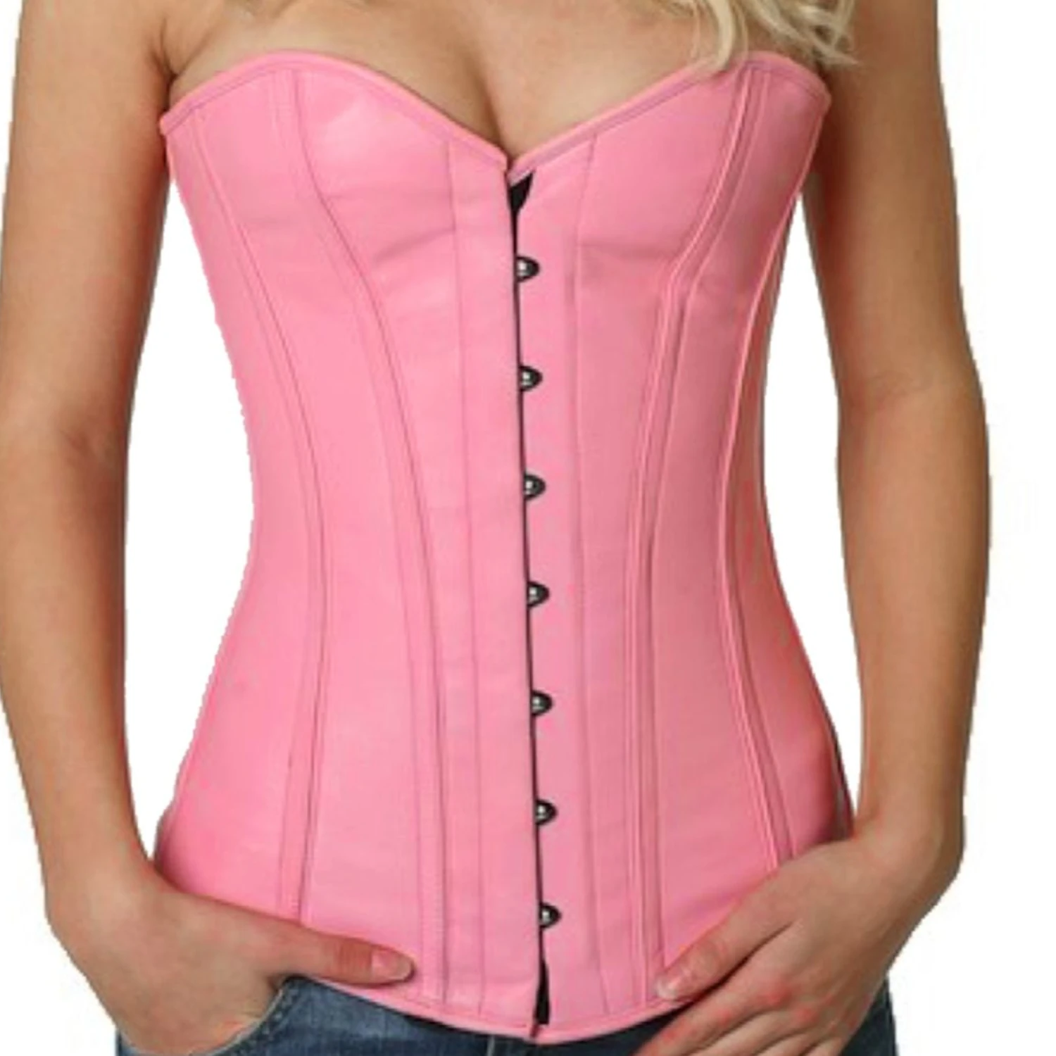 Korsett Rosa Leder Vollbrust ly22