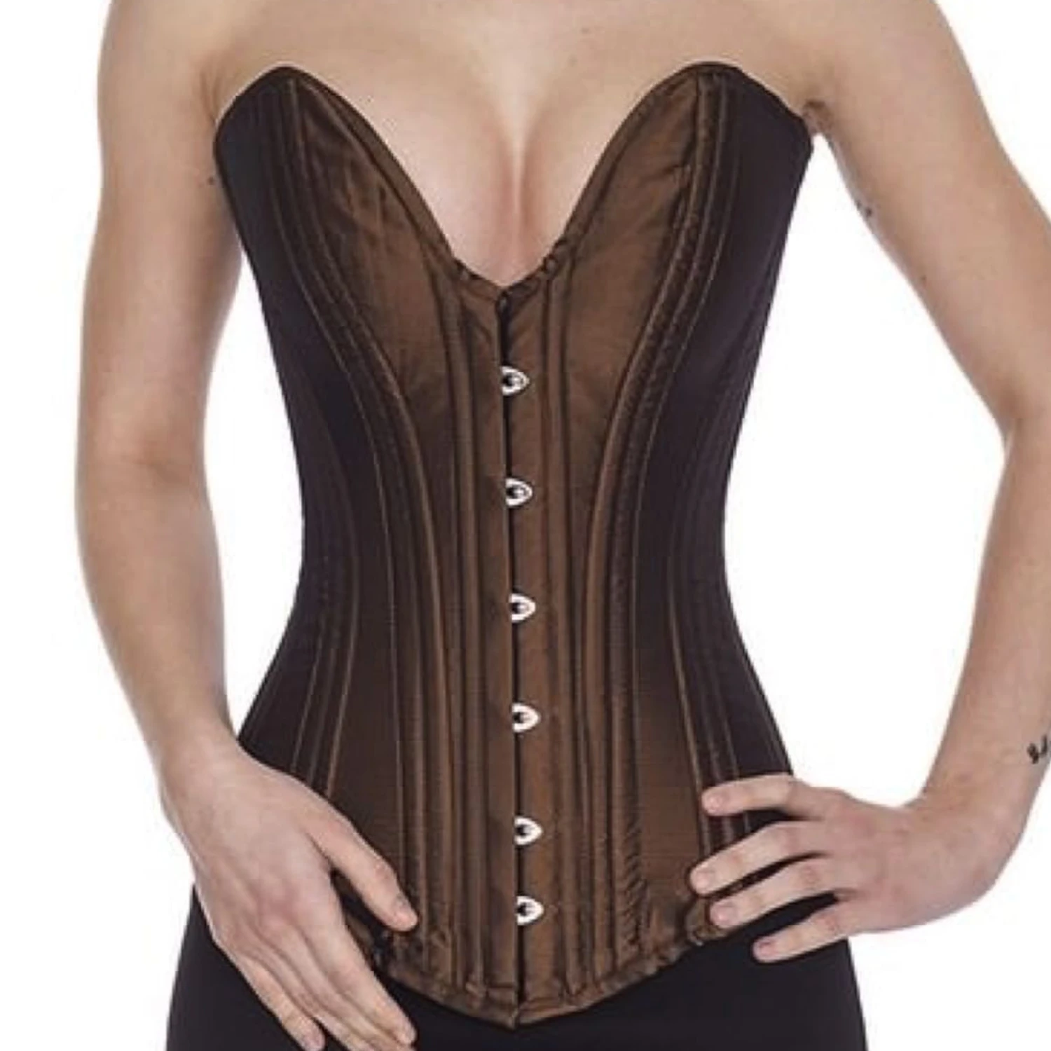 Korsett Vollbrust tiefer Ausschnitt Braun Tea Satin sl04