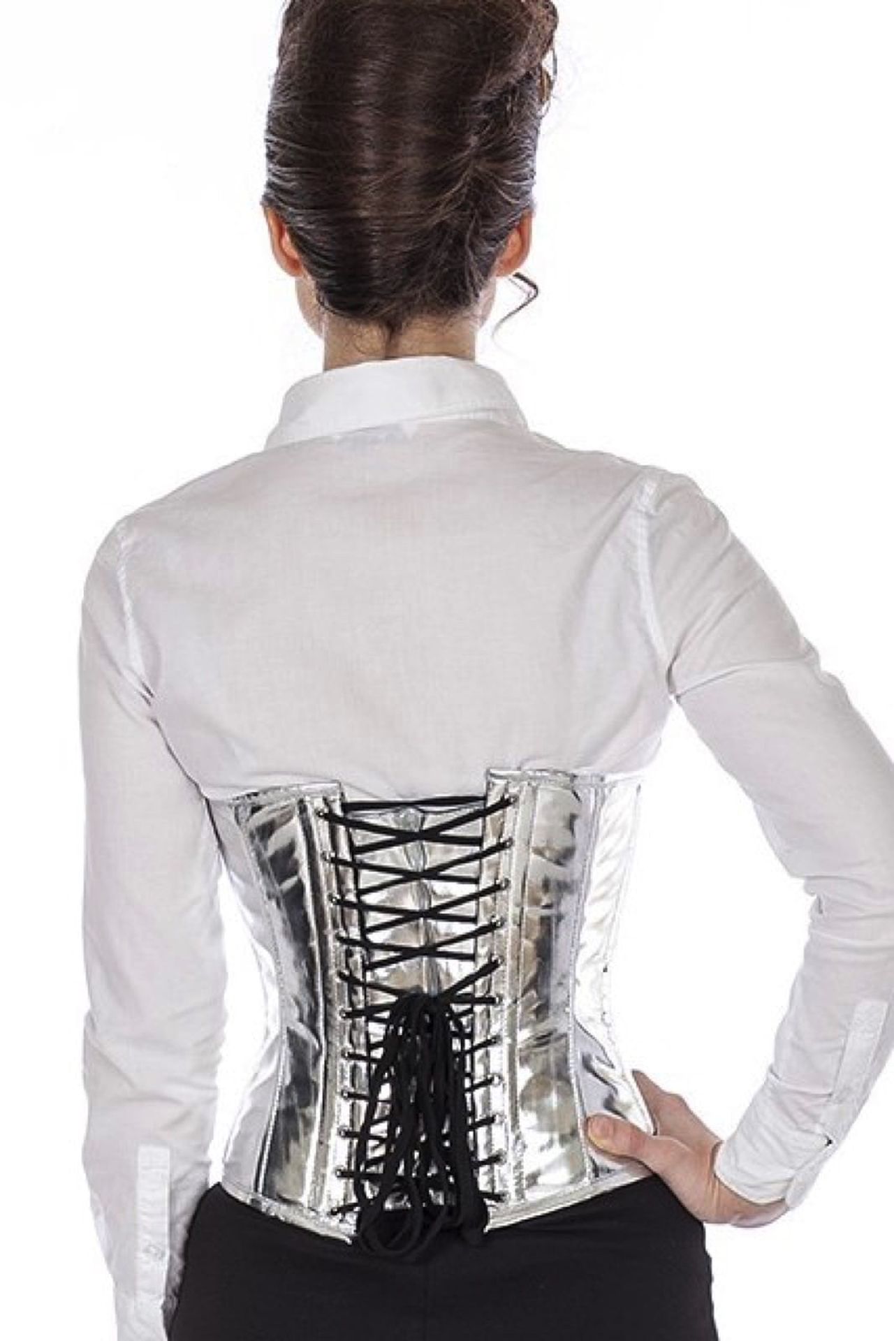 Korsett Lack Silber Glitter Taillenkorsett Korsett Lack Silber Glitter Taillenkorsett