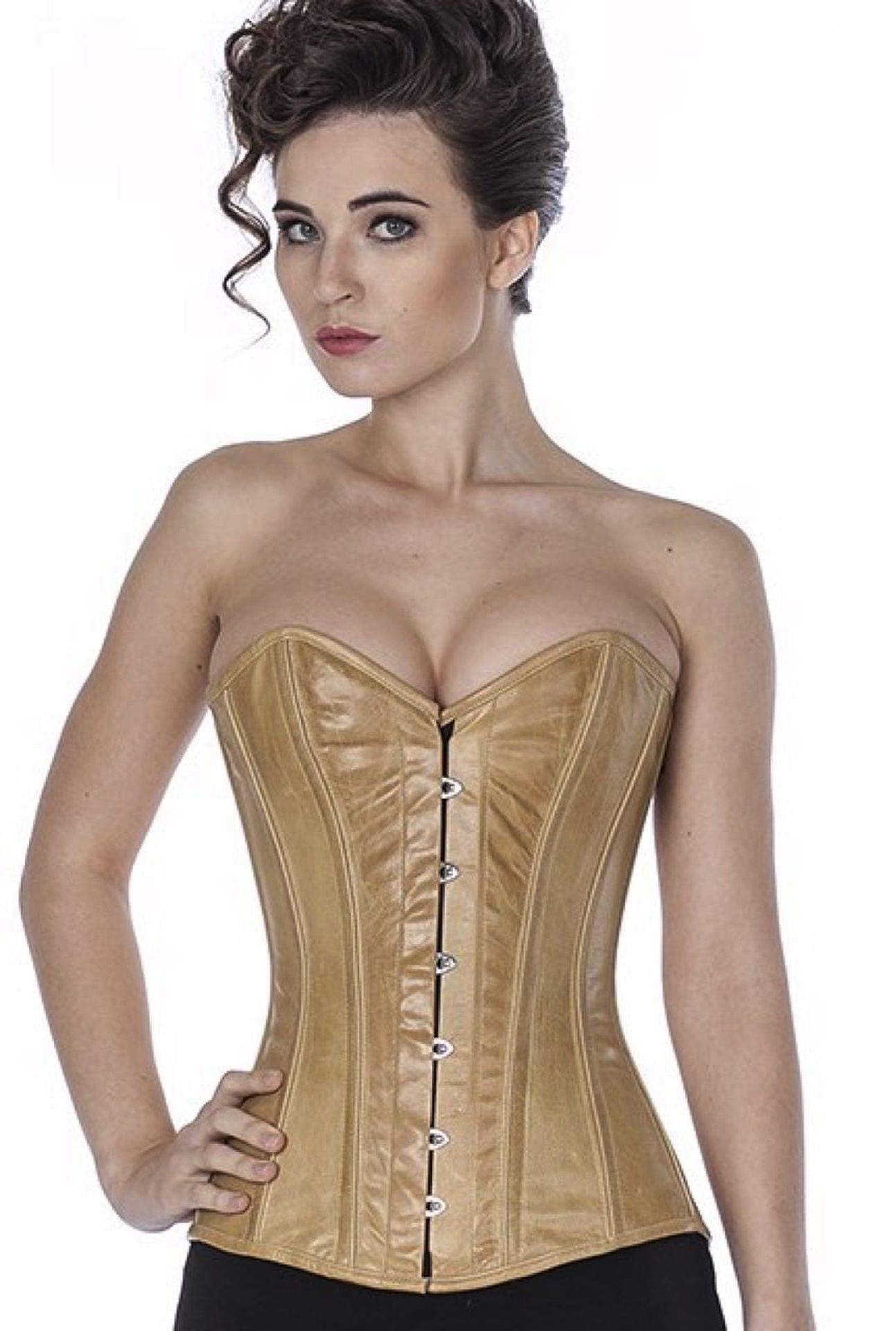 Korsett Vollbrust Beige Leder ly38
