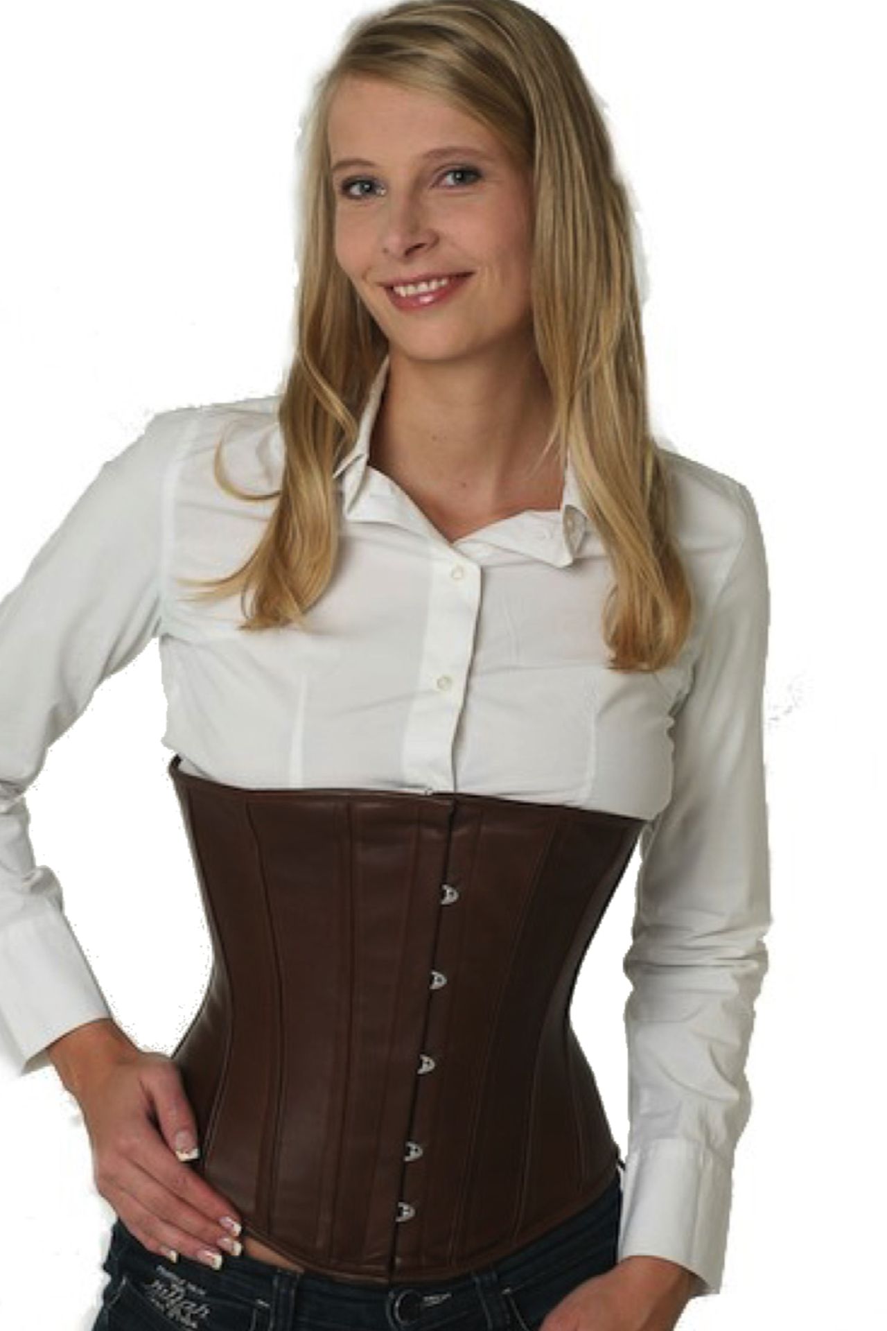 Korsett Unterbrust Leder Braun lu26
