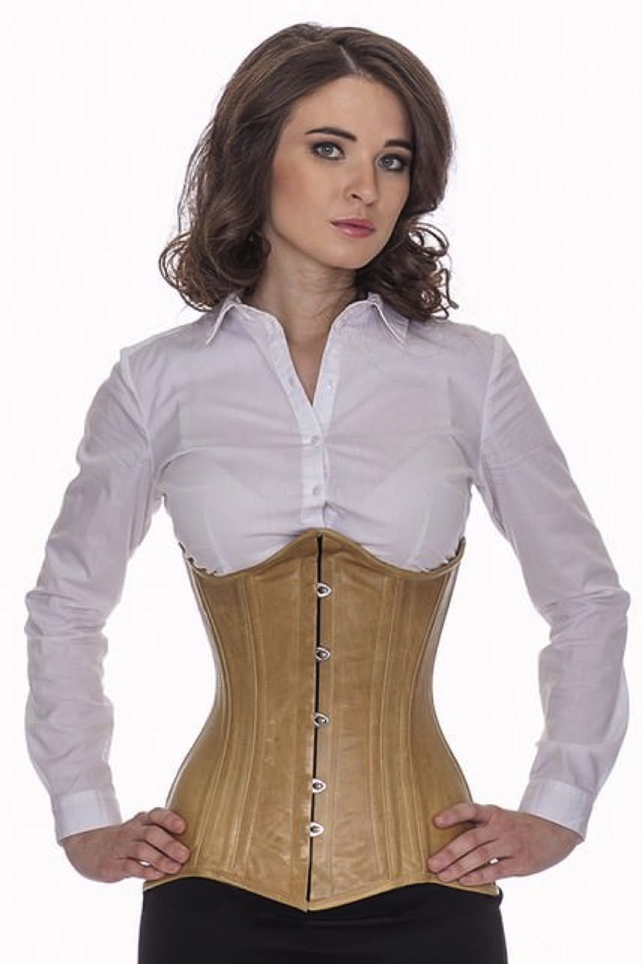 Korsett Unterbrust geschwungen Leder Beige ln38