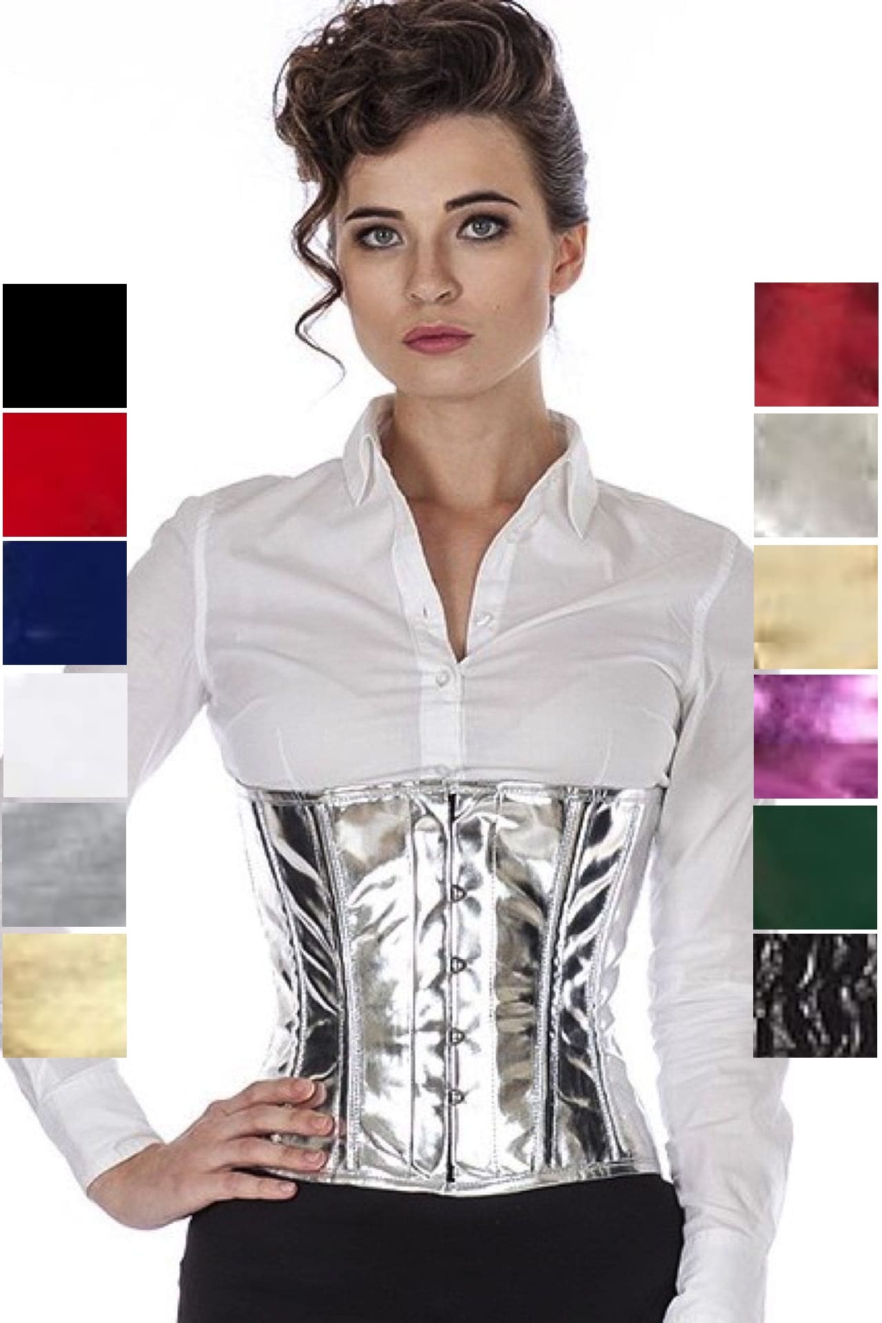 Korsett Lack Silber Glitter Taillenkorsett Korsett Lack Silber Glitter Taillenkorsett