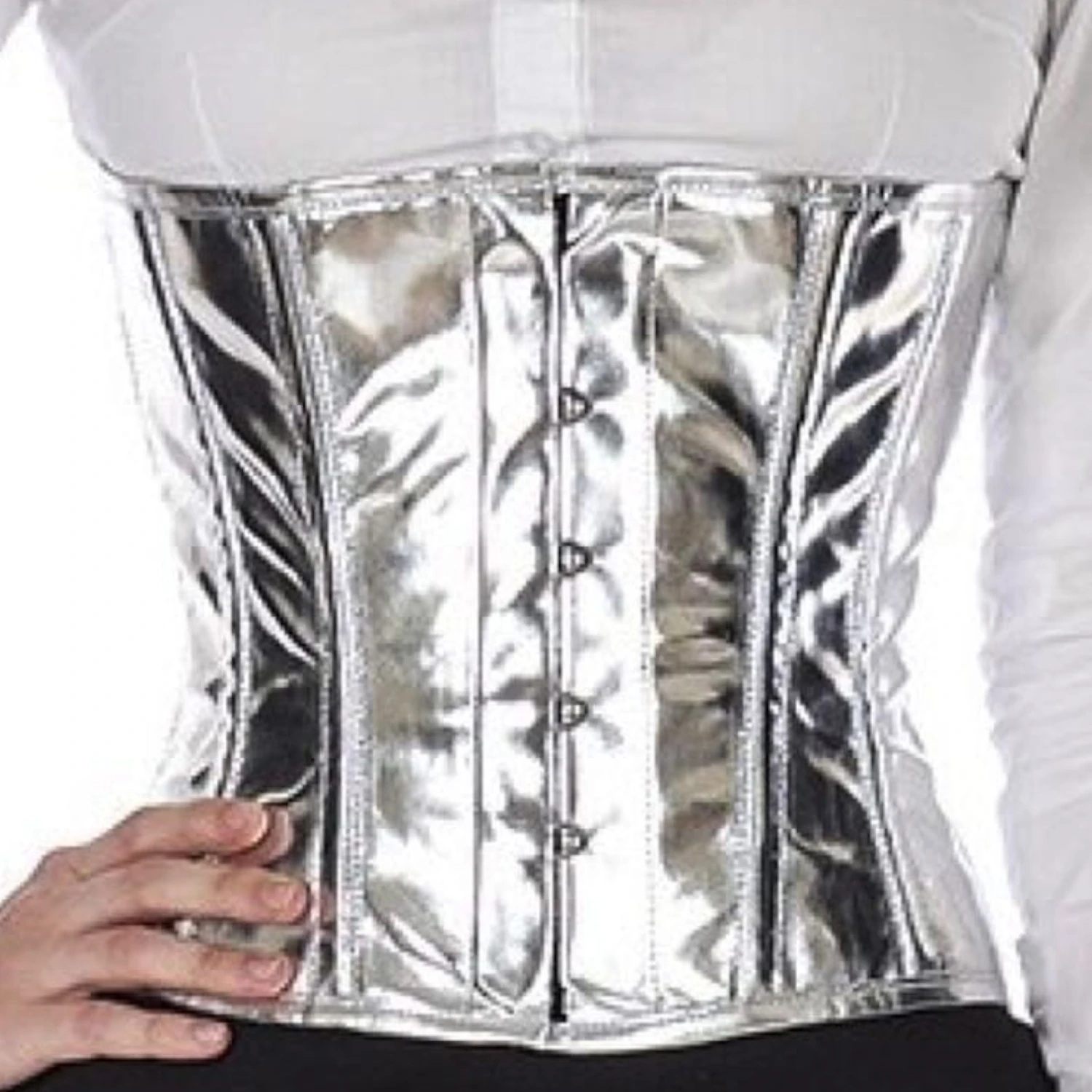 Korsett Taillen Lack Silber Glitter pwG4