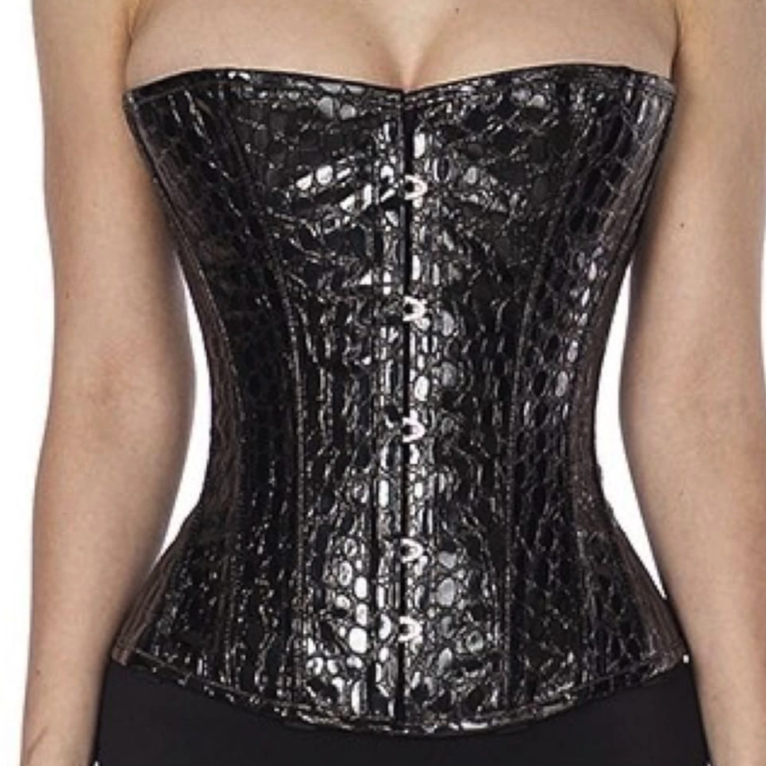 Korsett Schwarz Croco Lack Halbbrust phK0
