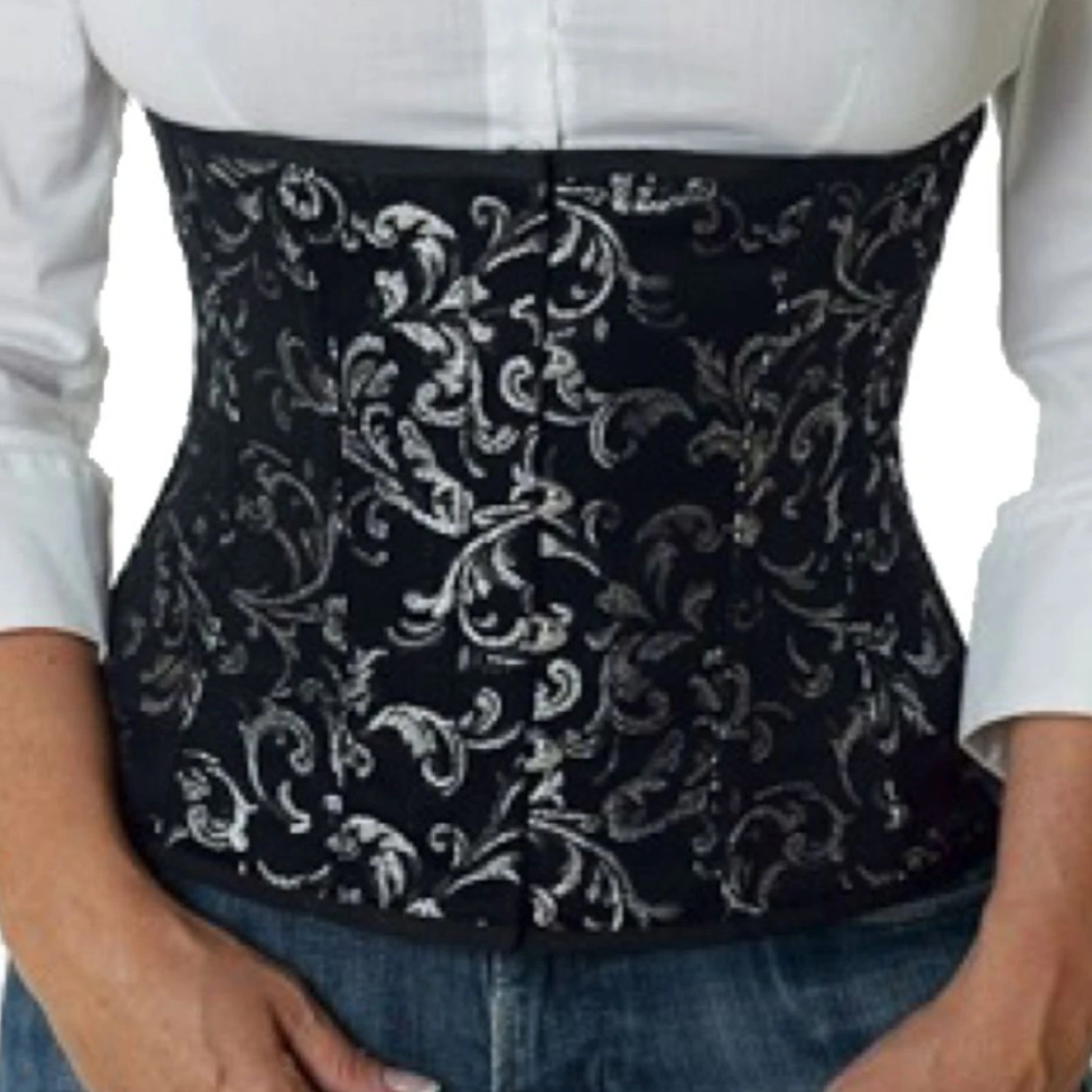 Korsett Taillen Brokat Silber rw85 Echtes Taillenkorsett aus elegantem Brokatstoff in silber zur Taillenreduktion