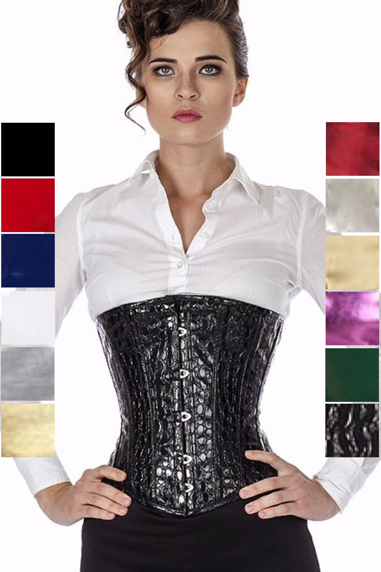 Korsett Unterbrust Schwarz Croco Lack puK0 Korsett Unterbrust Schwarz Croco Lack puK0