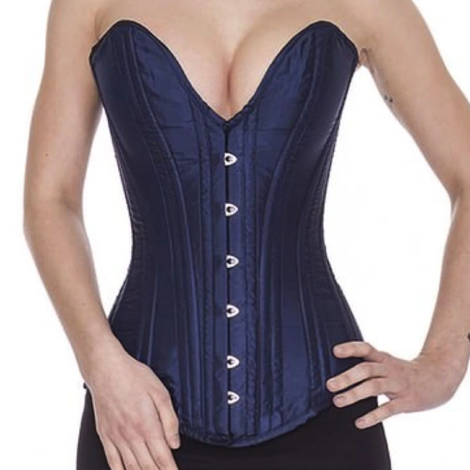 Korsett Vollbrust tiefer Ausschnitt Satin Blau Marine sl07 Echtes Vollbrustkorsett aus edlem Satinstoff mit tiefem Ausschnitt in dunkelblau zur Taillenreduktion
