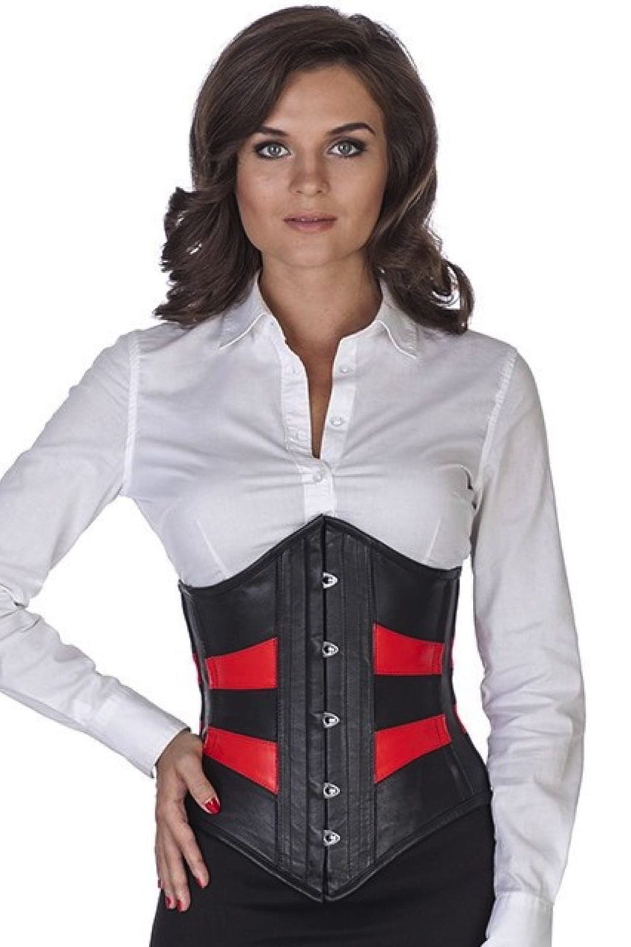 Korsett schwarz rot Leder Unterbrustkorsett Korsett schwarz rot Leder Unterbrustkorsett