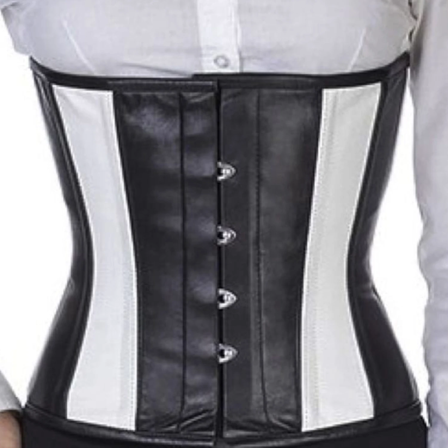 Korsett Schwarz Weiß Leder Taillen lw35 Korsett Schwarz Weiß Leder Taillen lw35