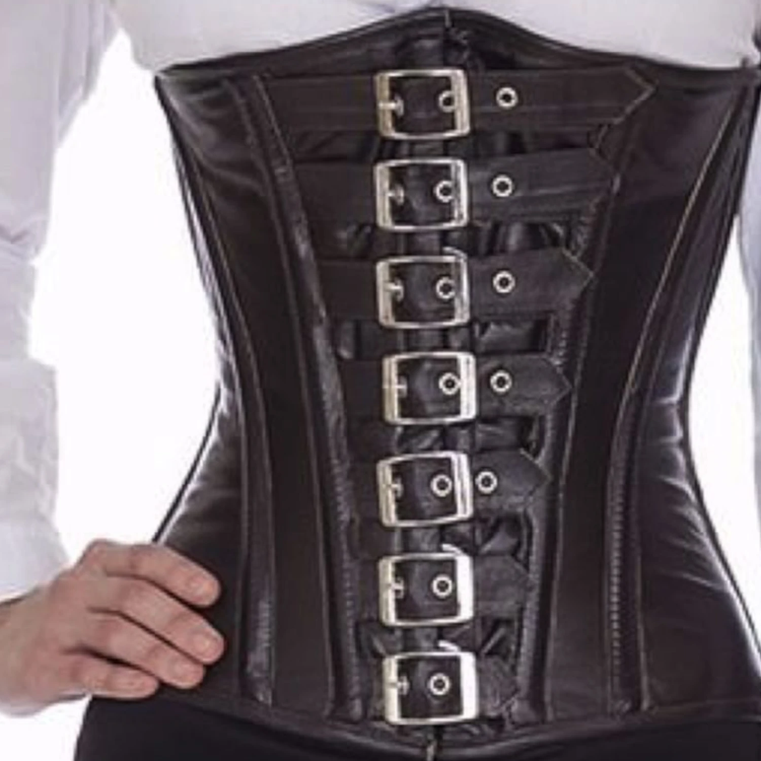 Korsett Braun Leder Unterbrust mit Schnallen lc26 Braunes Unterbrustkorsett aus echtem Leder mit 7 Schnallen an der Front