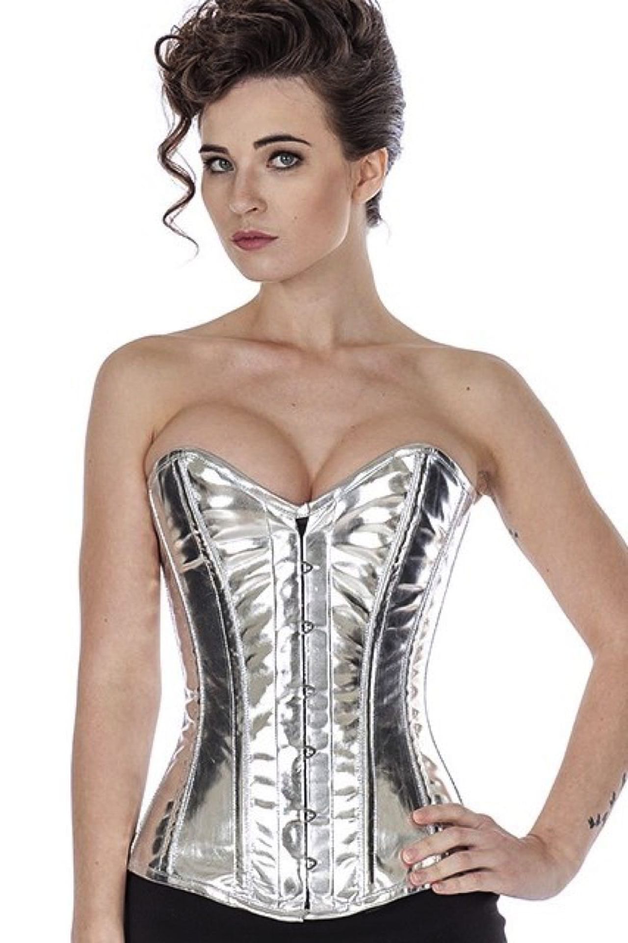 Korsett Silber Glitter Vollbrust Lack pyG4