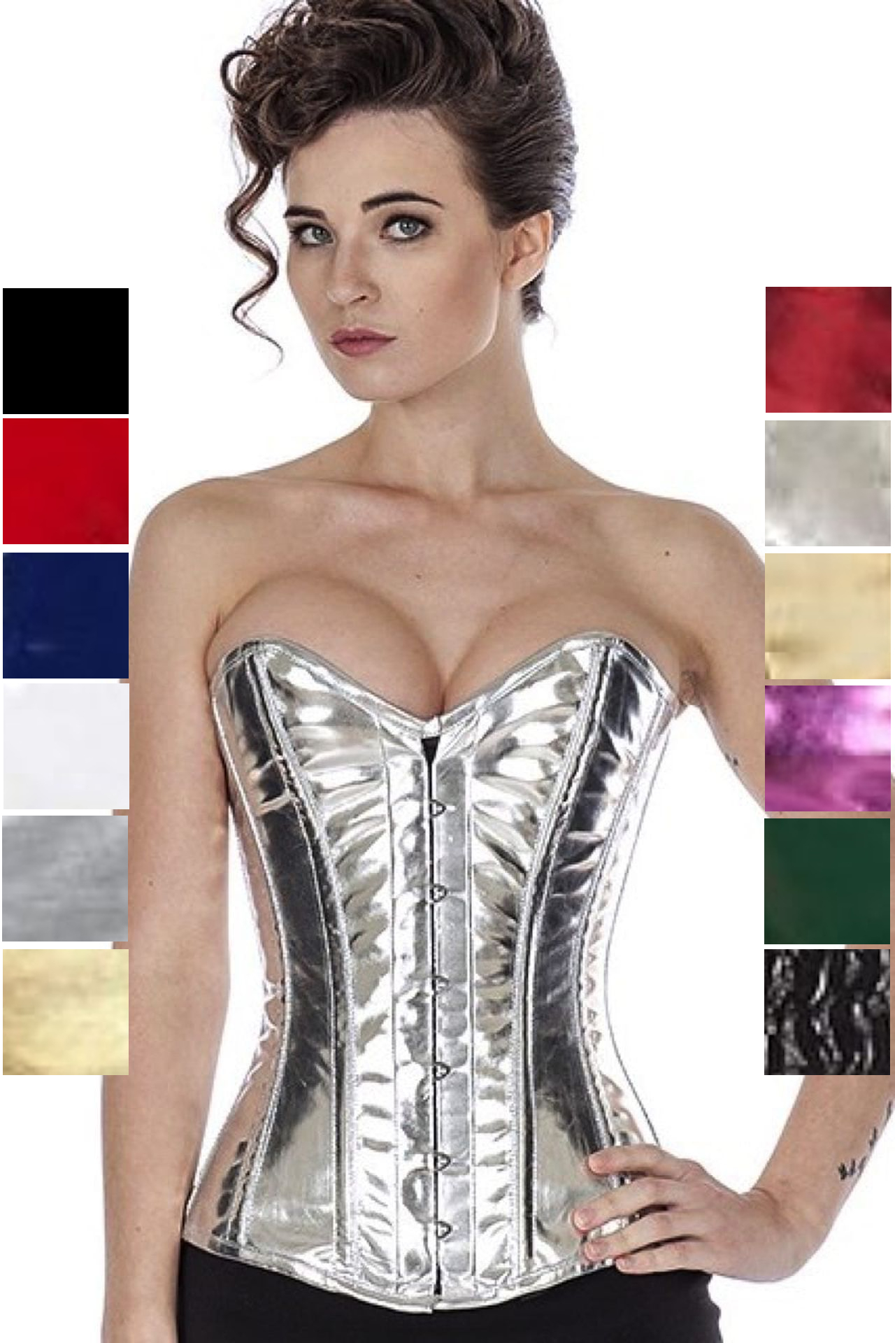 Korsett Lack Silber Glitter Vollbrust Korsett Lack Silber Glitter Vollbrust