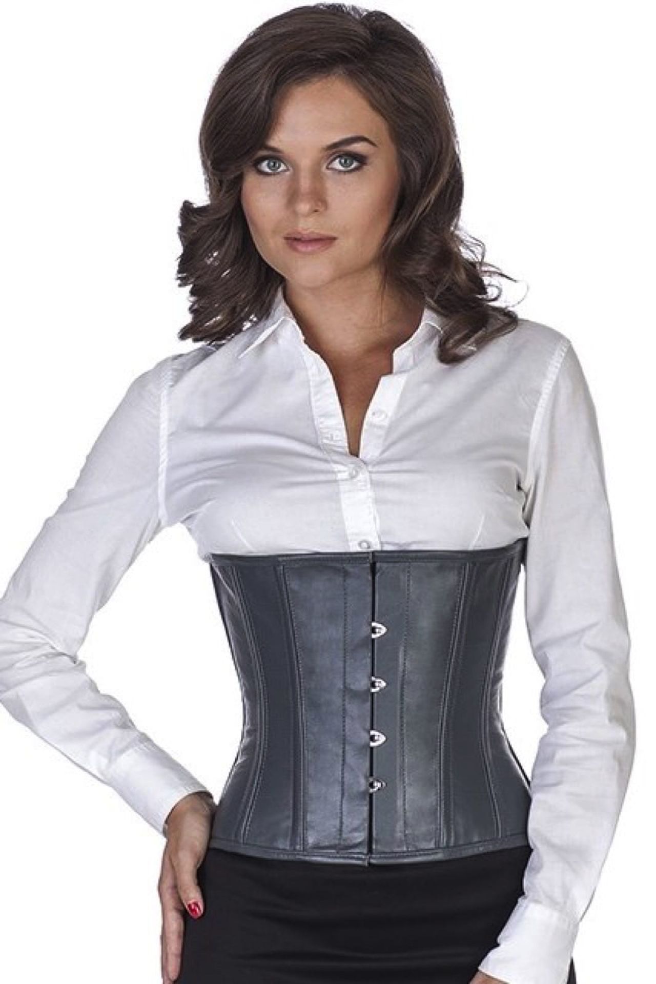 Korsett grau Leder Taillienkorsett Korsett grau Leder Taillienkorsett