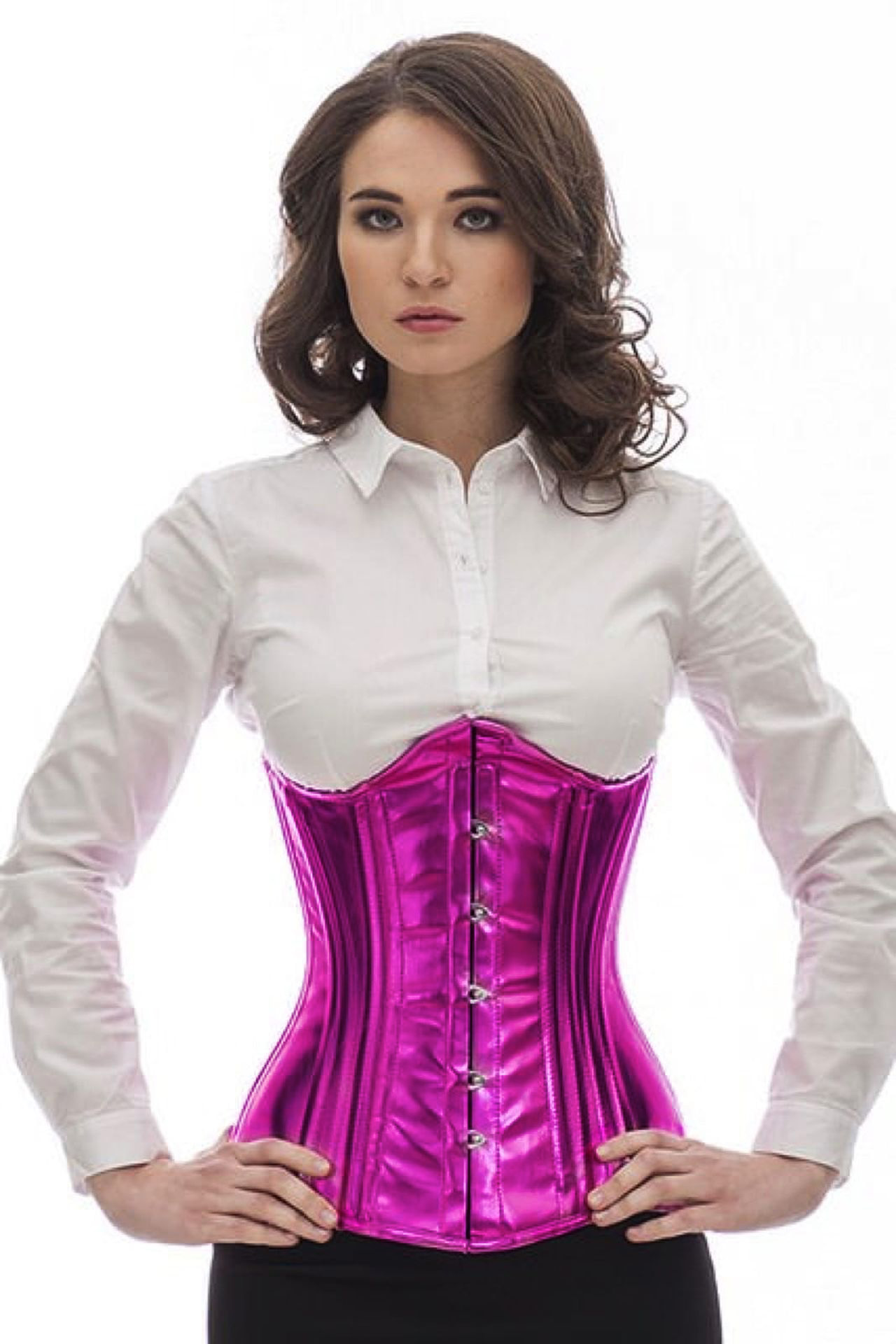 Korsett Unterbrust geschwungen Lack Pink Glitter pnG7